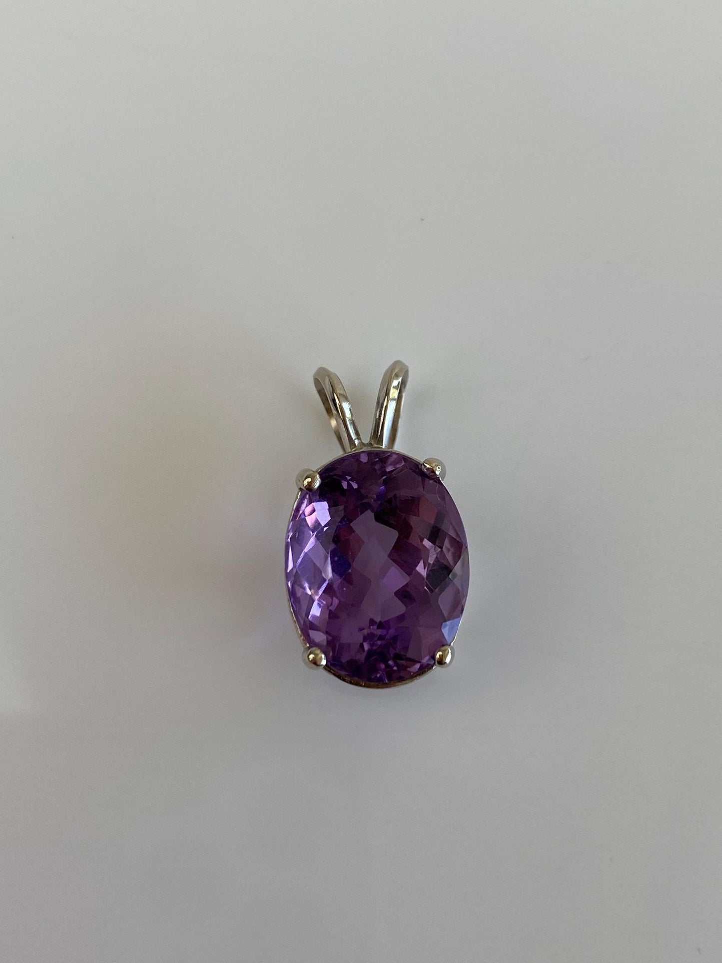 Vintage Solid 14k White Gold Amethyst Charm