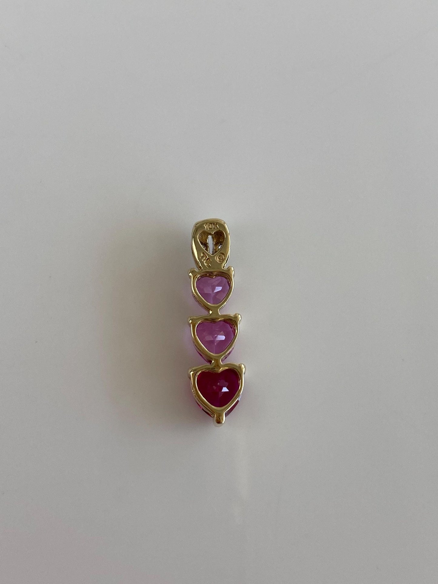 Vintage Solid 10k Yellow Gold Clear & Pink Sapphire Hearts Charm