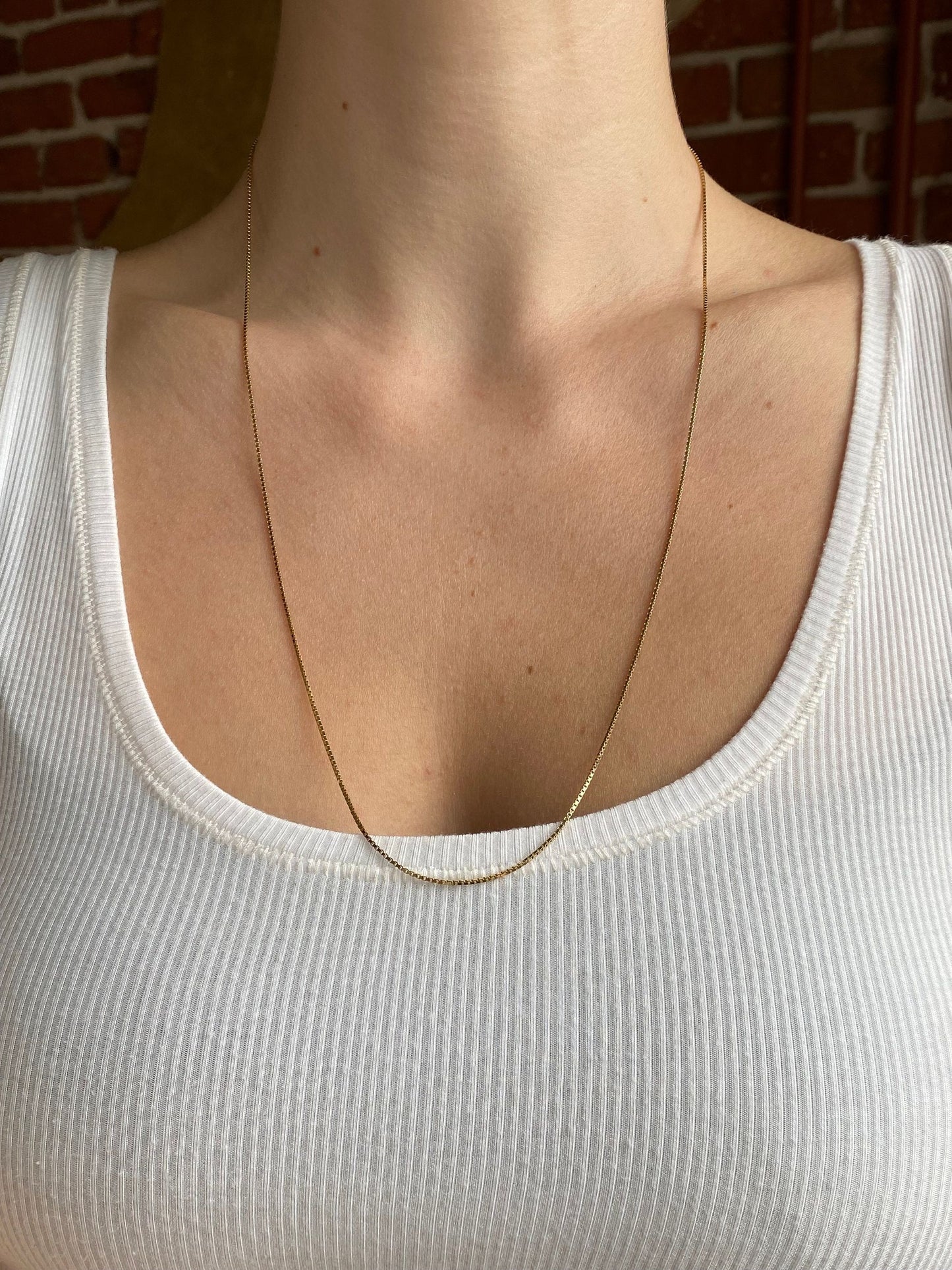 Vintage Solid 14k Yellow Gold Box Chain Necklace - 24 inches