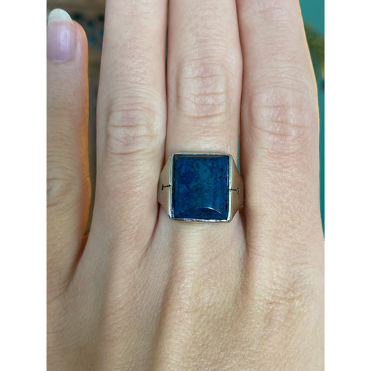 Solid 14k White Gold Blue Lapis Lazuli Signet Ring - Size 8