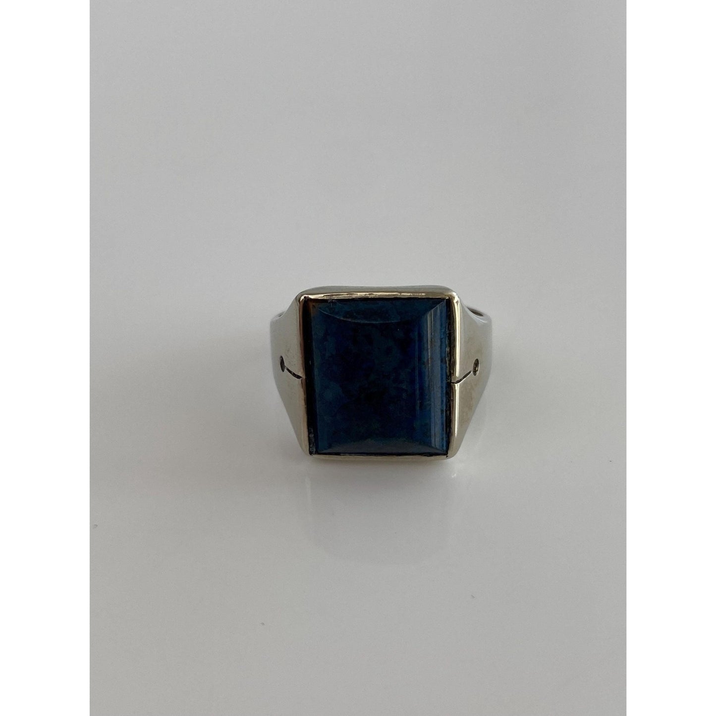 Solid 14k White Gold Blue Lapis Lazuli Signet Ring - Size 8