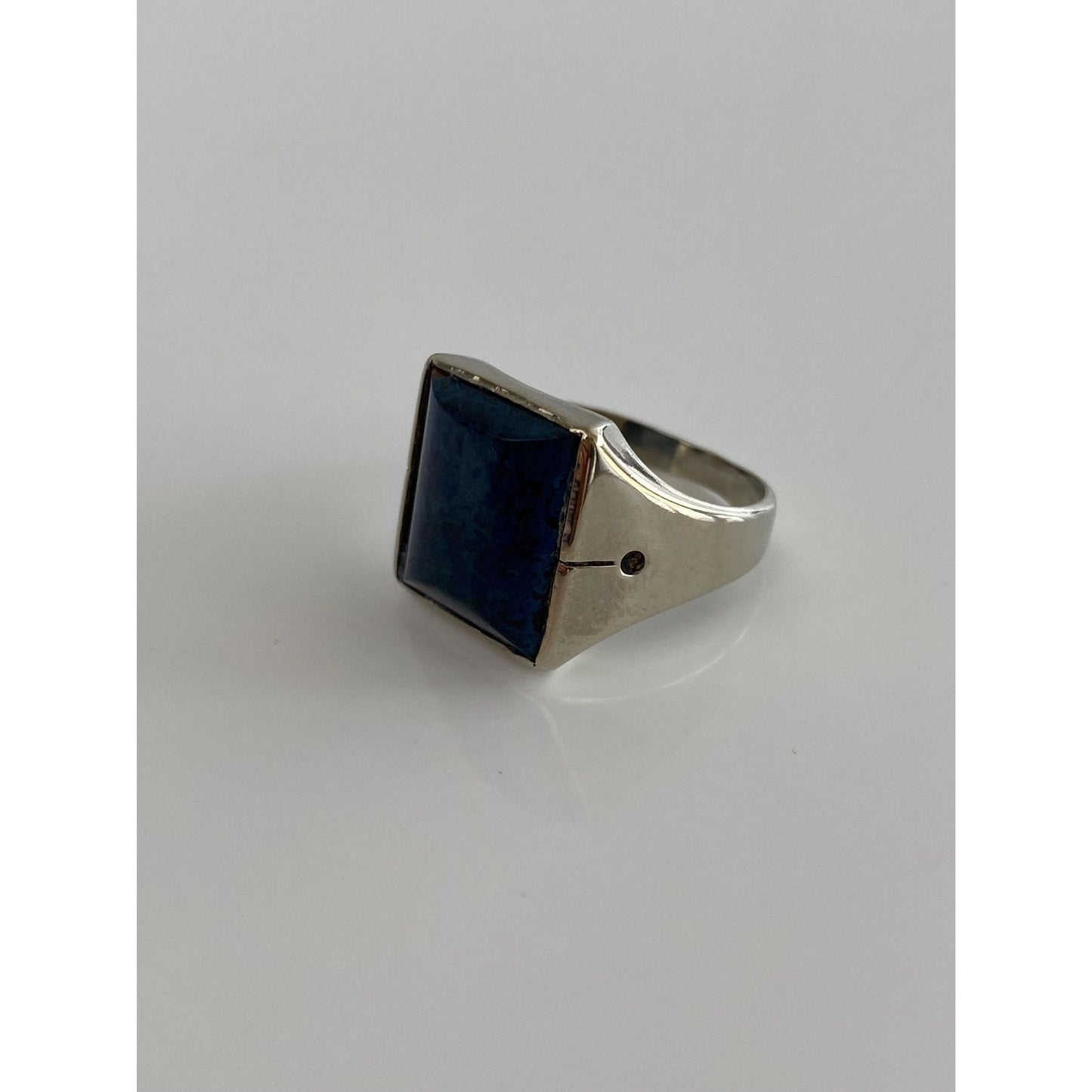 Solid 14k White Gold Blue Lapis Lazuli Signet Ring - Size 8