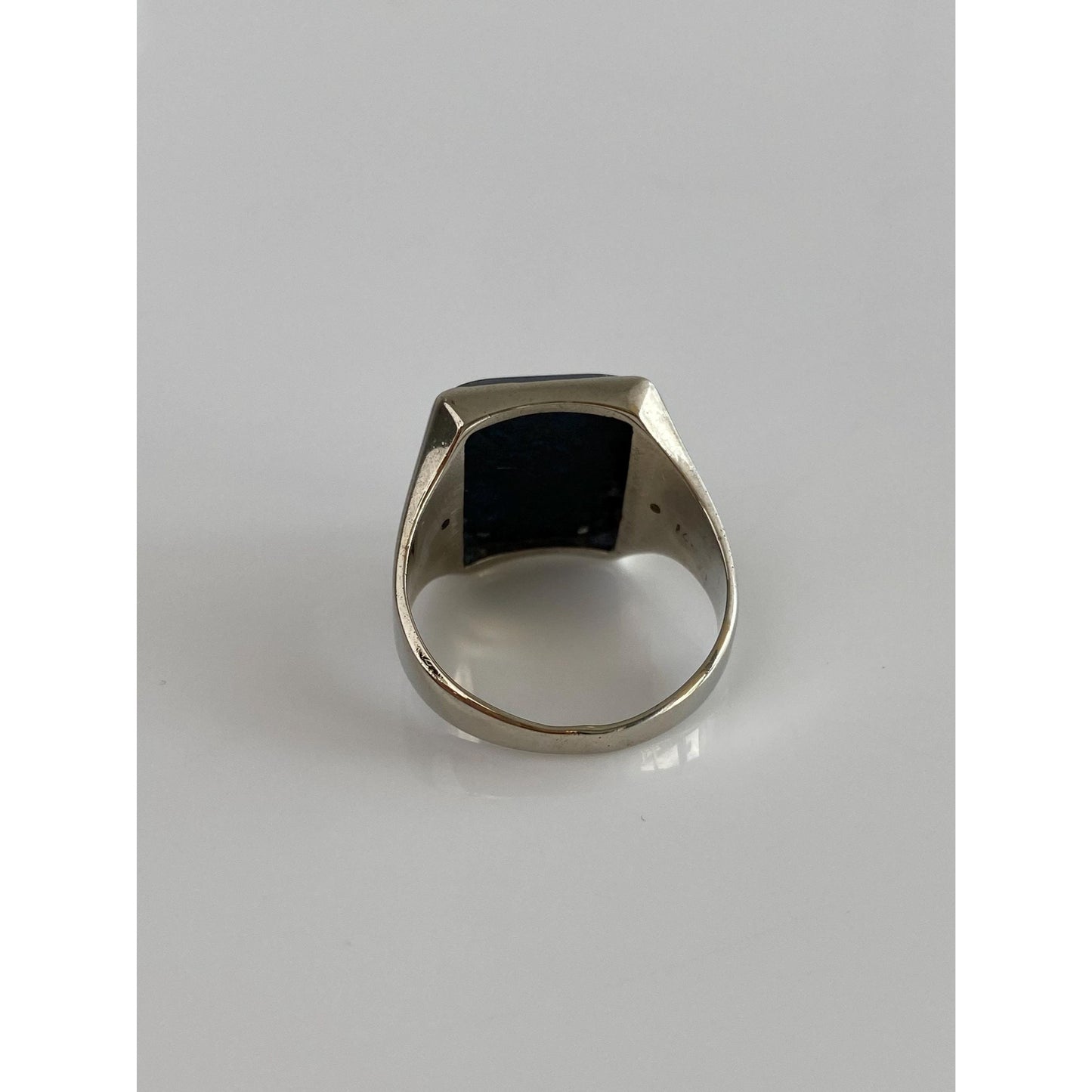 Solid 14k White Gold Blue Lapis Lazuli Signet Ring - Size 8