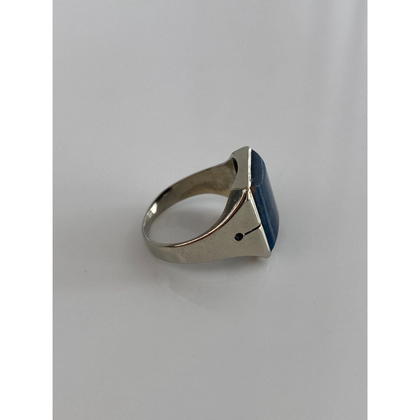 Solid 14k White Gold Blue Lapis Lazuli Signet Ring - Size 8