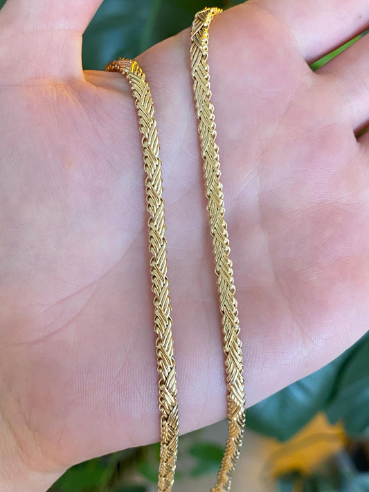 Vintage Solid 14k Yellow Gold Fancy Flat Chain Necklace - 16 inches