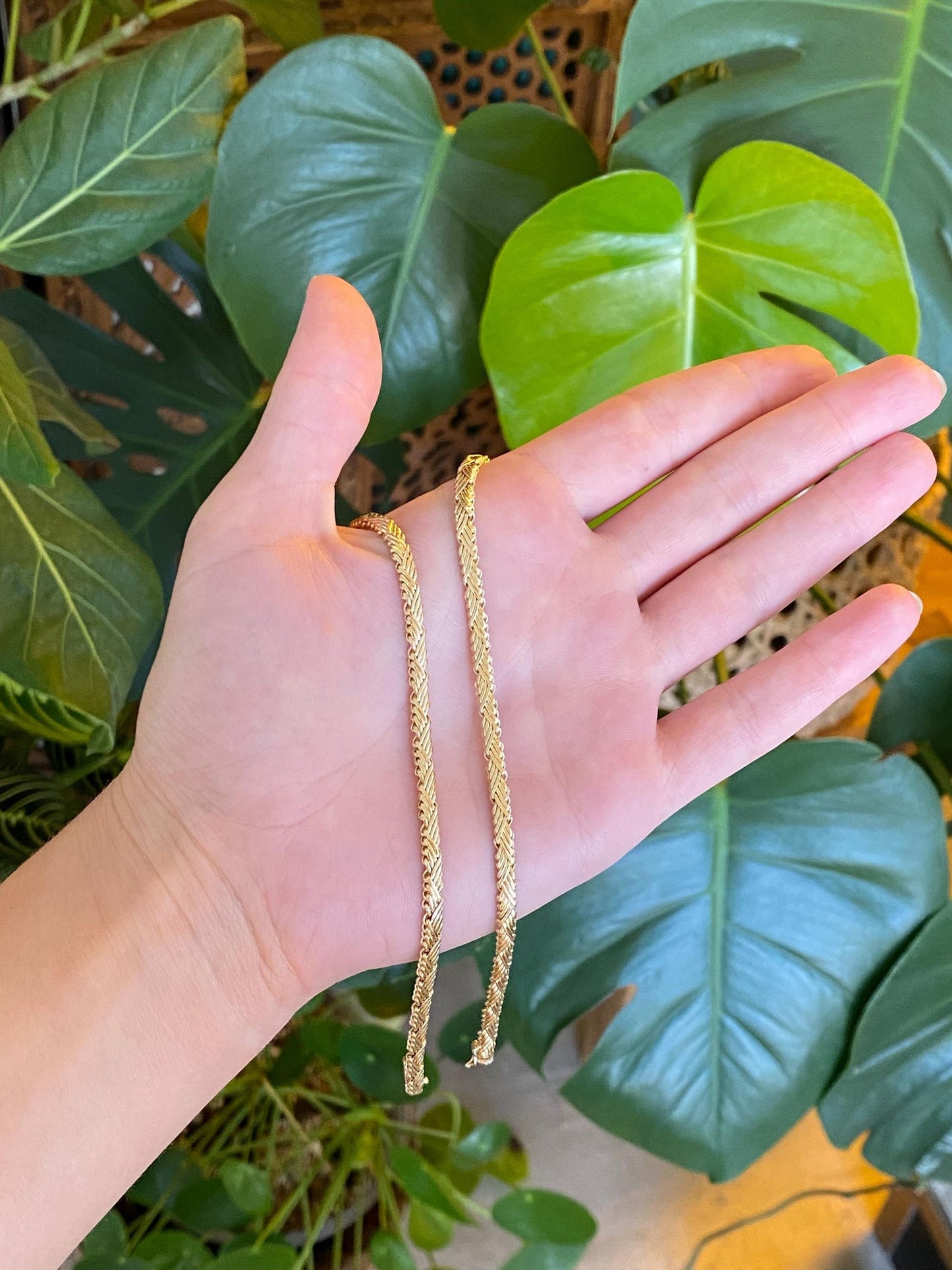Vintage Solid 14k Yellow Gold Fancy Flat Chain Necklace - 16 inches