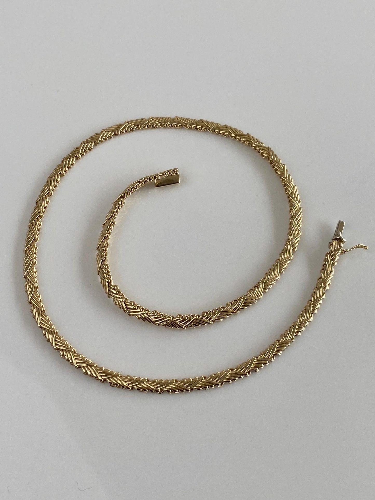 Vintage Solid 14k Yellow Gold Fancy Flat Chain Necklace - 16 inches