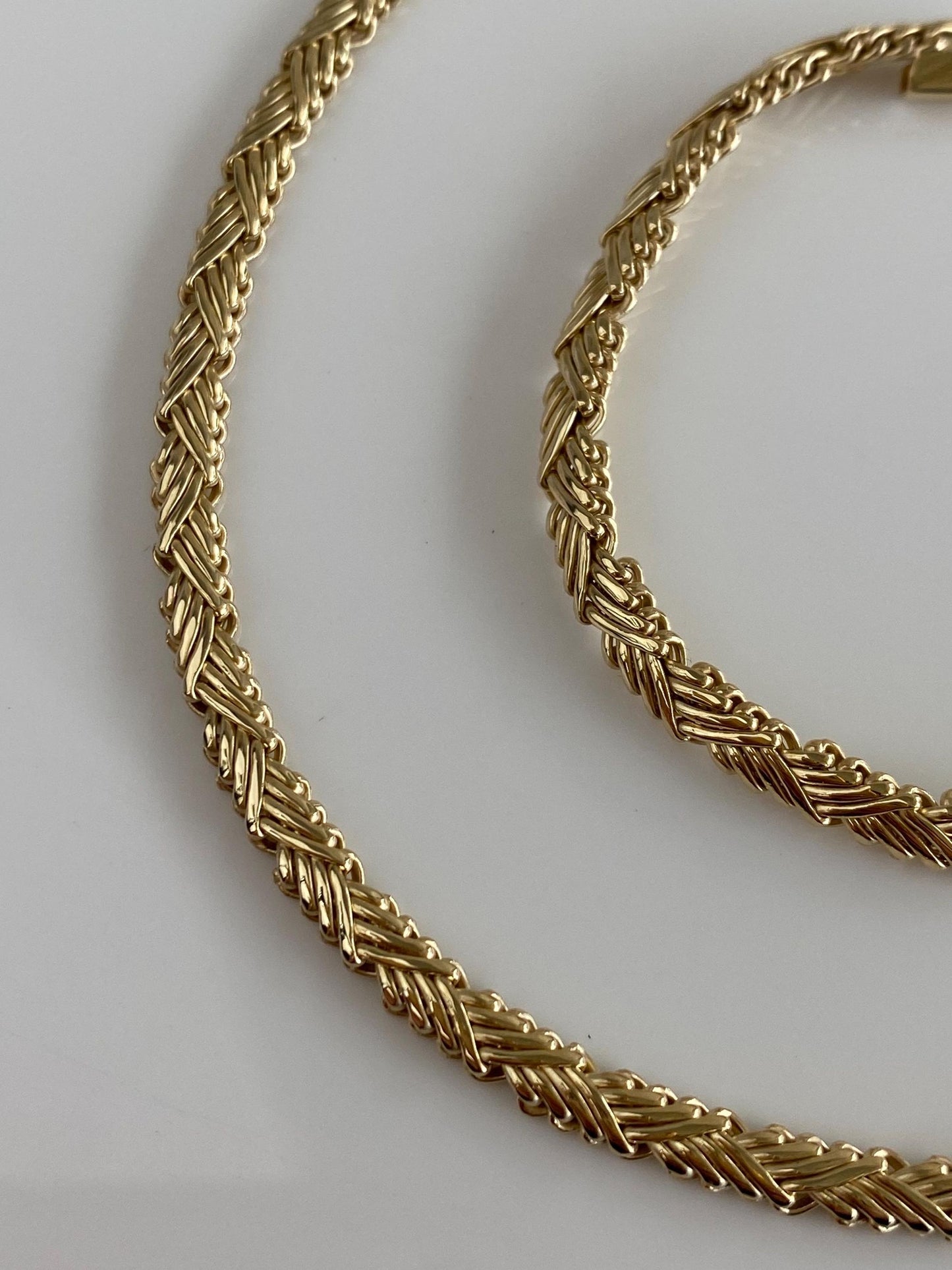 Vintage Solid 14k Yellow Gold Fancy Flat Chain Necklace - 16 inches