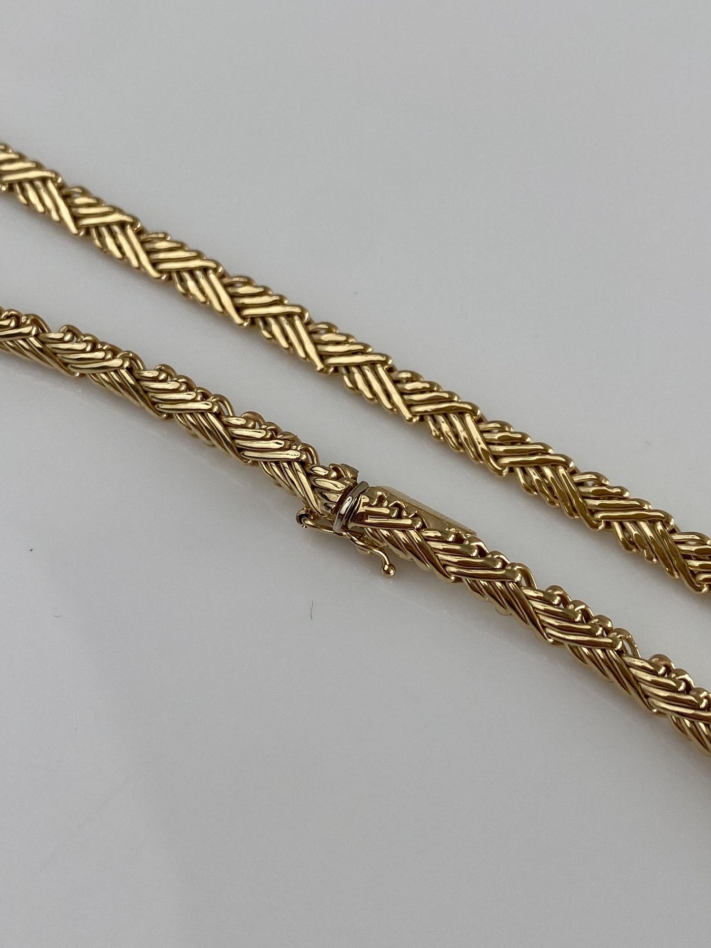 Vintage Solid 14k Yellow Gold Fancy Flat Chain Necklace - 16 inches
