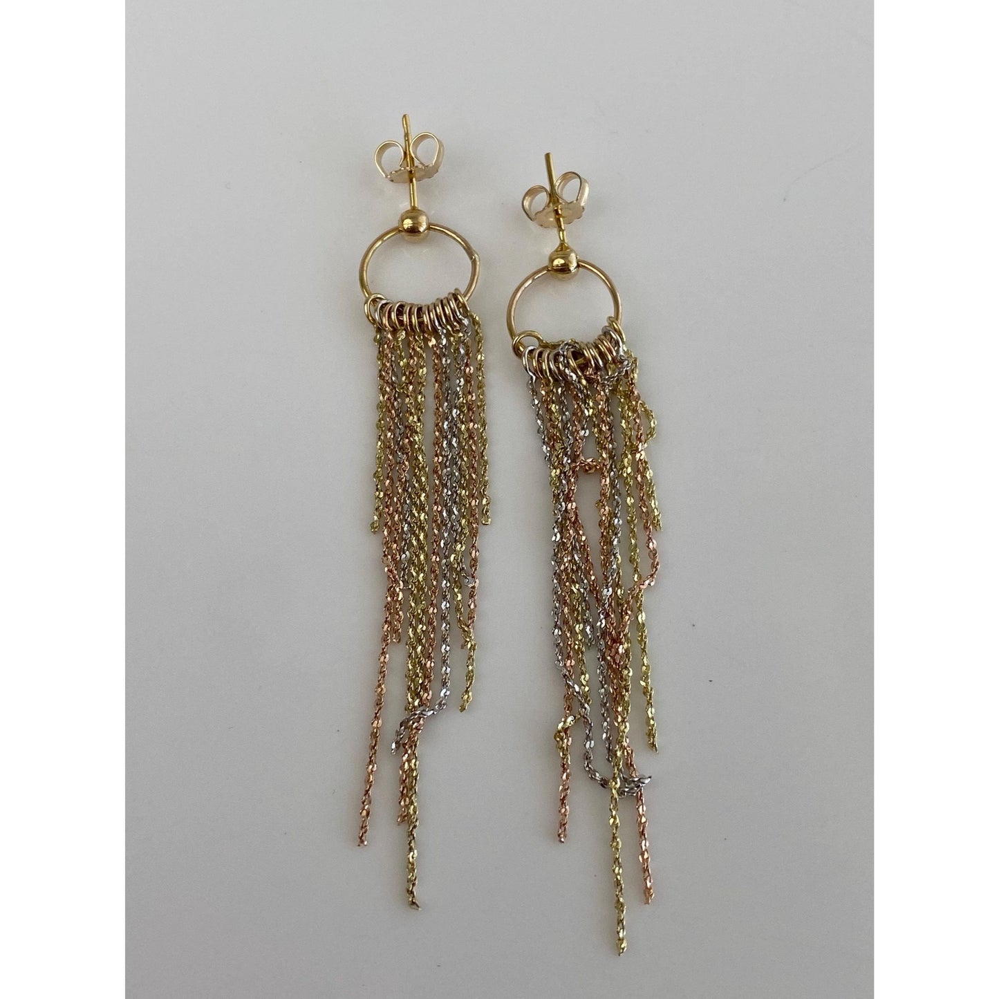 Vintage Solid 14k Tri Tone Gold Fringe Dangle Stud Earrings