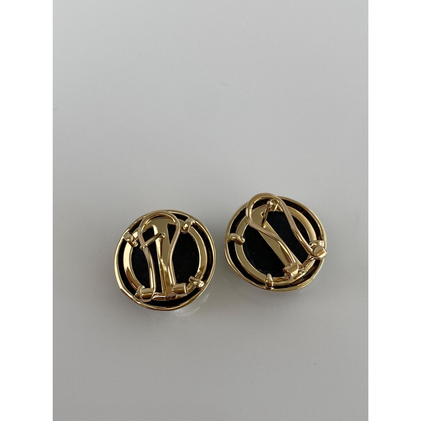 Vintage Solid 14k Yellow Gold Diamond Black Onyx Stud Earrings