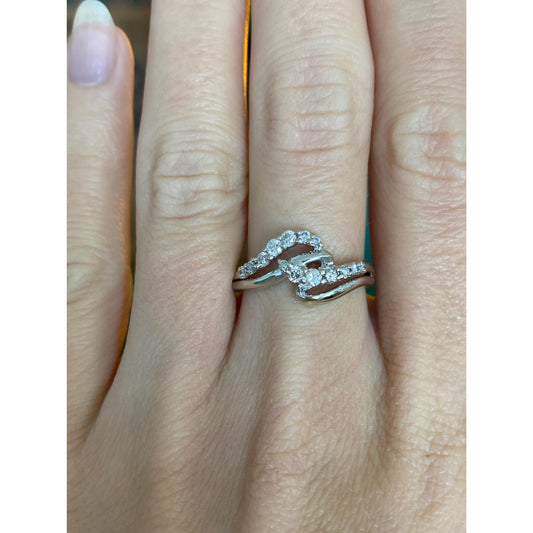 Vintage Solid 14k White Gold Diamond Twist Ring Band - Size 7.25