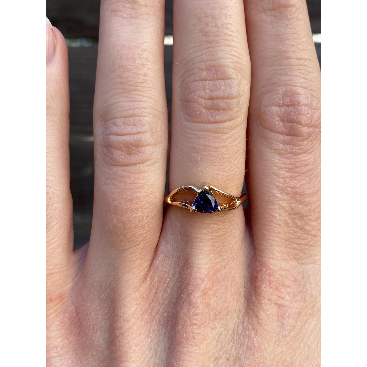 Vintage Solid 14k Yellow Gold Blue Cubic Zirconia Ring - Size 5.75