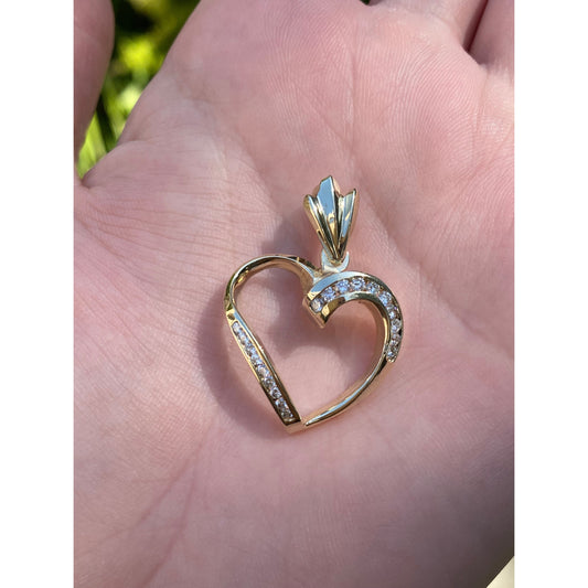 Vintage Solid 14k Yellow Gold Diamond Heart Charm