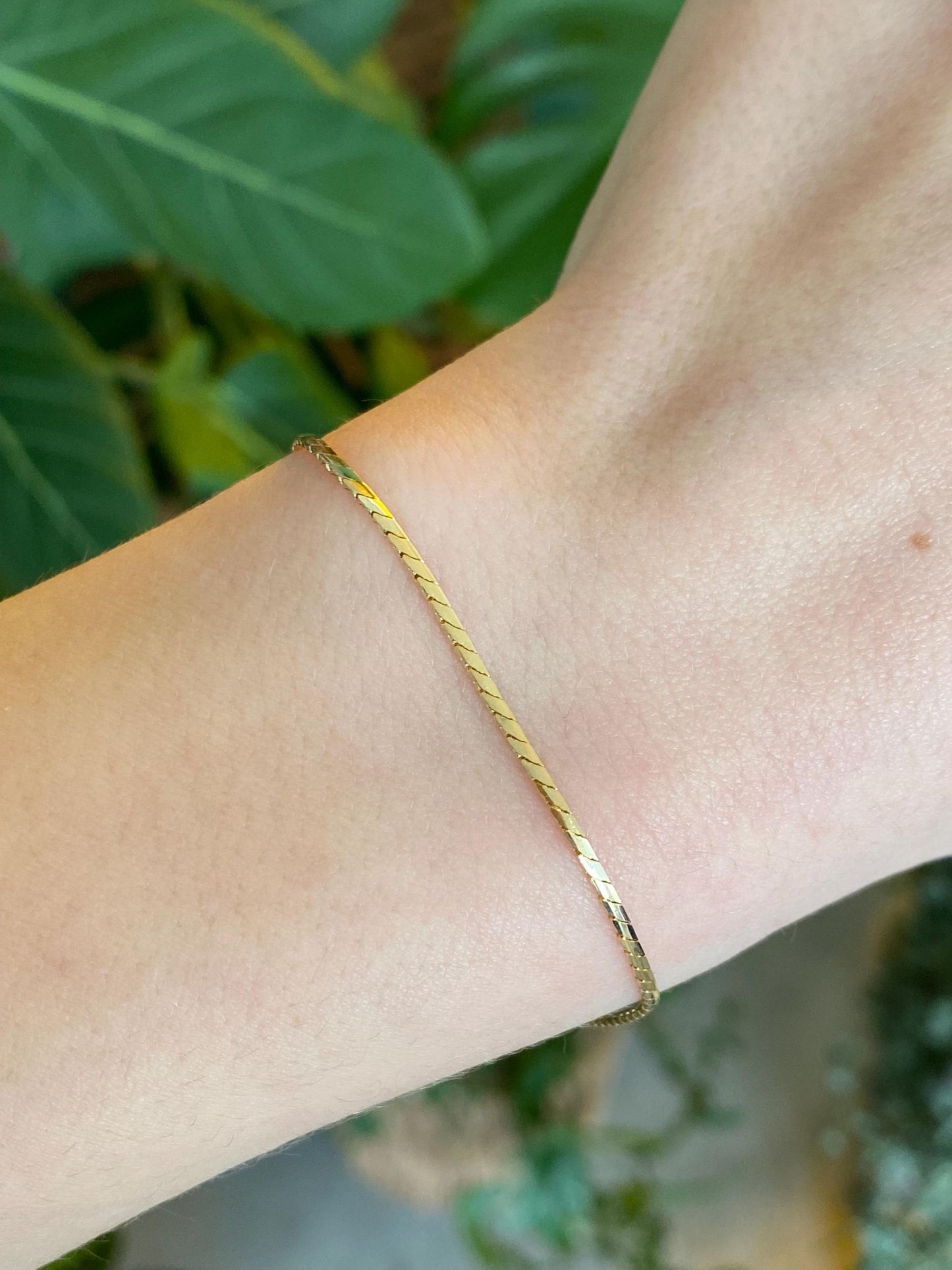 Vintage Solid 14k Yellow Gold Flat Chain Bracelet - 7 inches