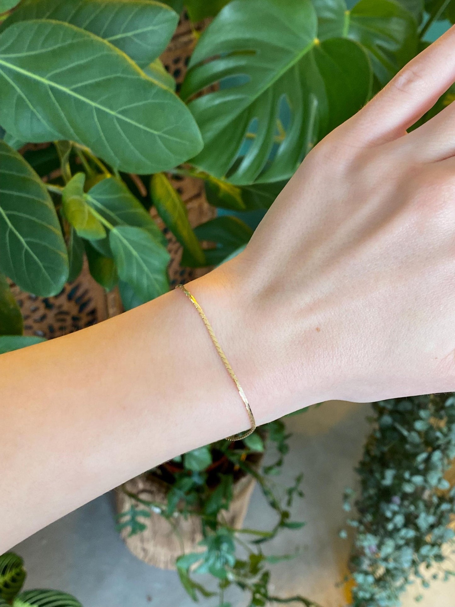 Vintage Solid 14k Yellow Gold Flat Chain Bracelet - 7 inches