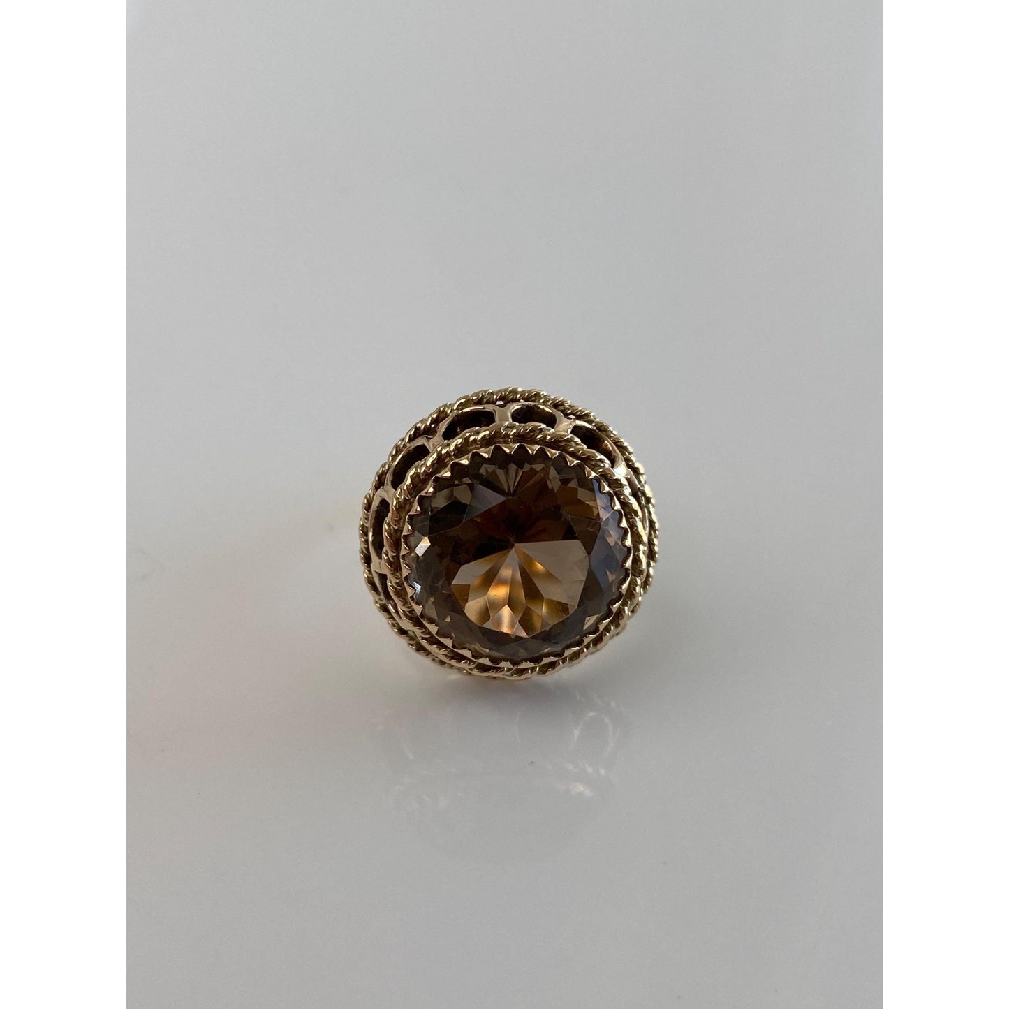 Vintage Solid 10k Yellow Gold Smokey Quartz Cocktail Ring - Size 6