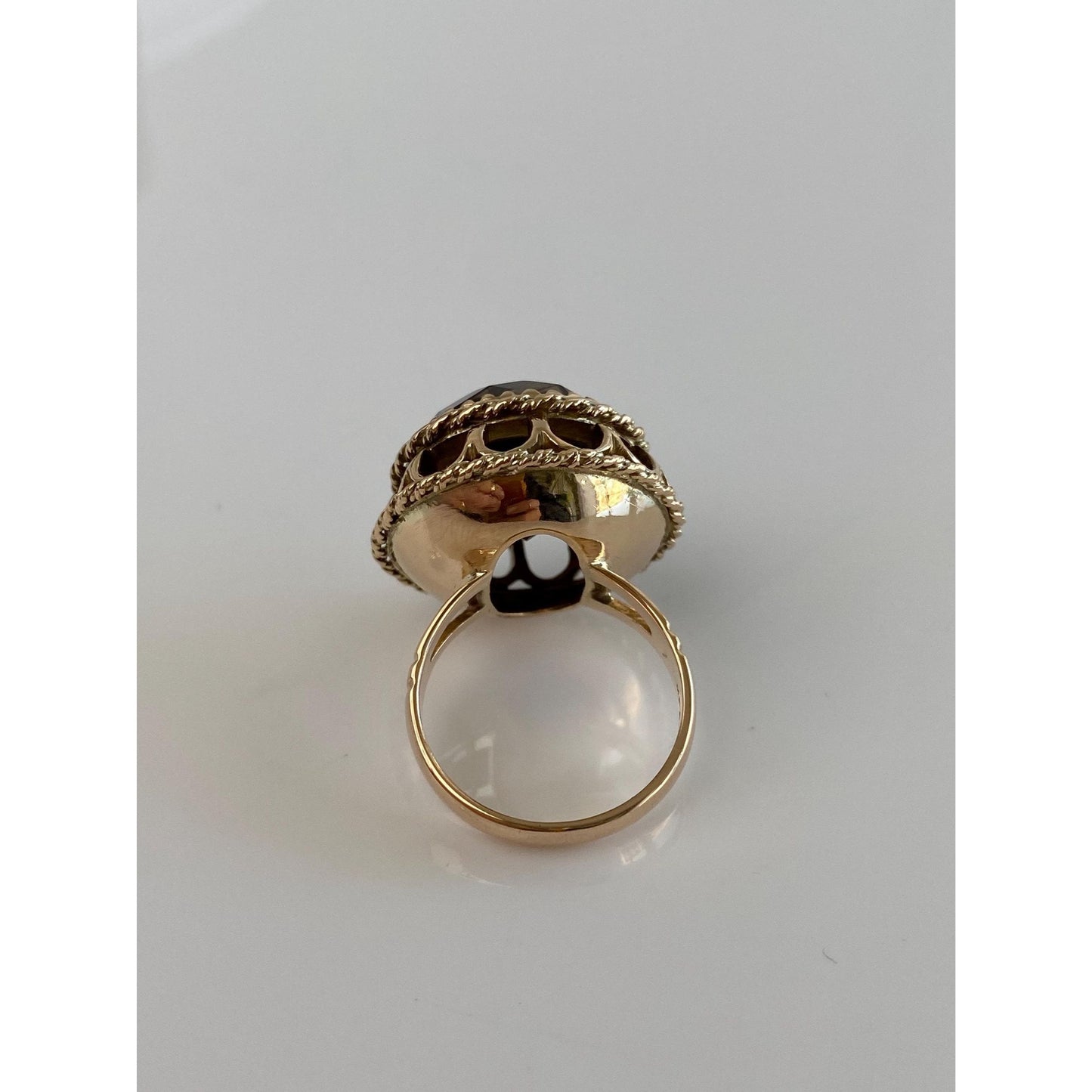 Vintage Solid 10k Yellow Gold Smokey Quartz Cocktail Ring - Size 6