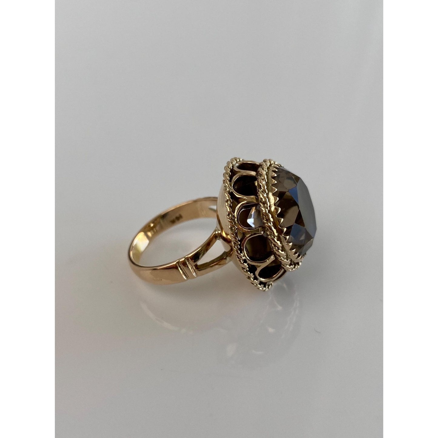 Vintage Solid 10k Yellow Gold Smokey Quartz Cocktail Ring - Size 6