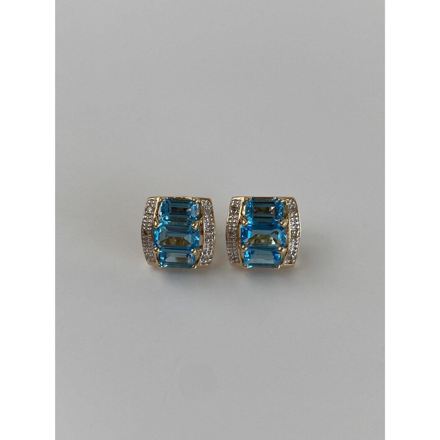 Vintage Solid 14k Yellow Gold Topaz Diamond Stud Earrings