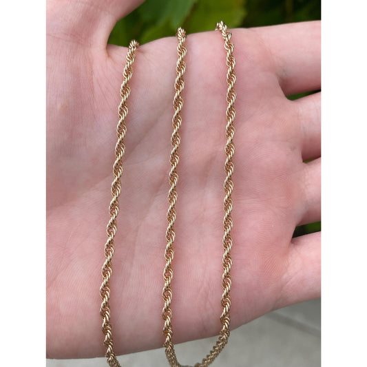 Vintage Solid 10k Yellow Gold Rope Chain Necklace - 26.25 inches