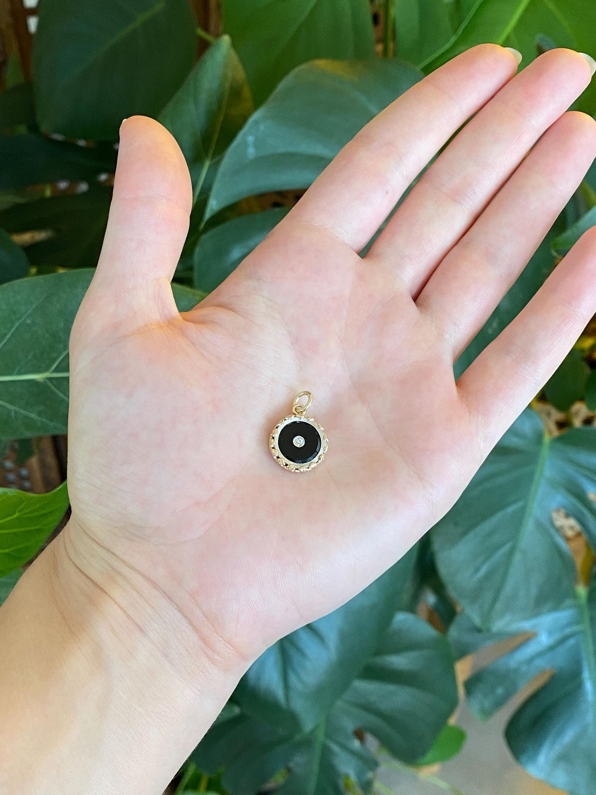 Vintage Solid 14k Yellow Gold & Platinum Diamond Onyx Charm