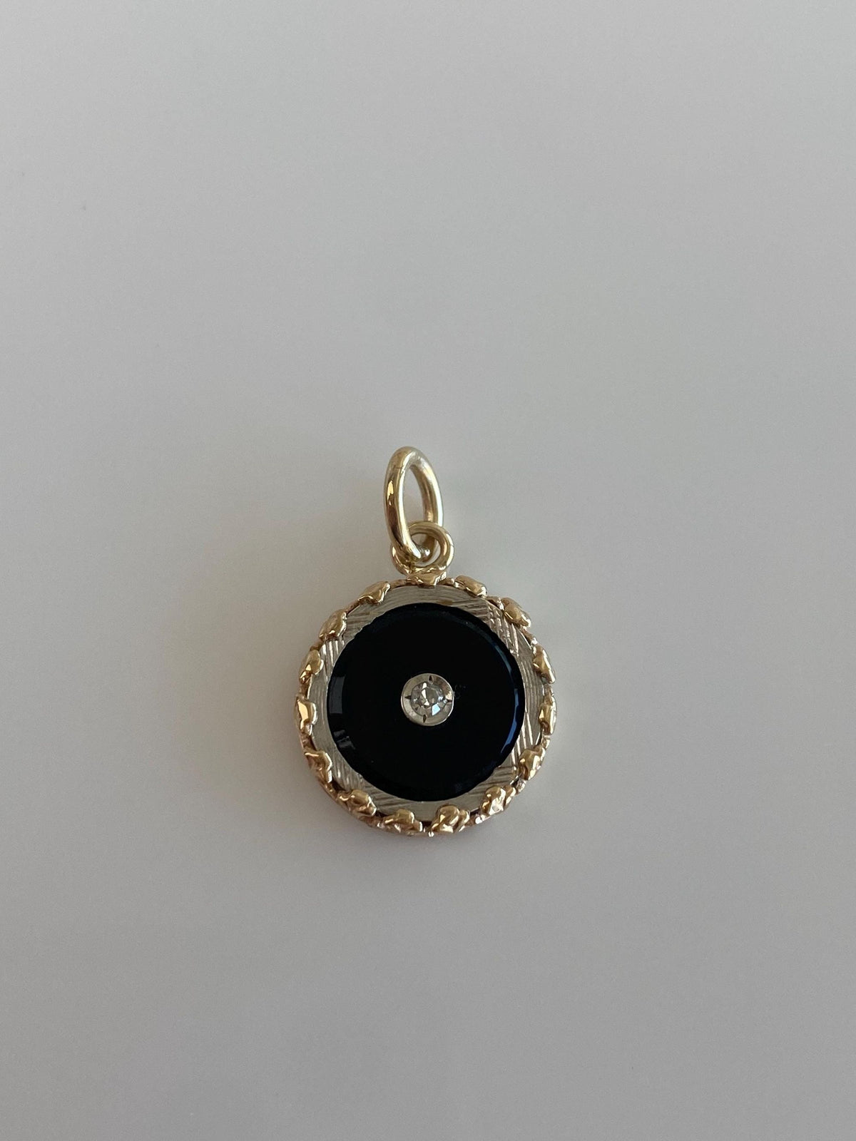 Vintage Solid 14k Yellow Gold & Platinum Diamond Onyx Charm