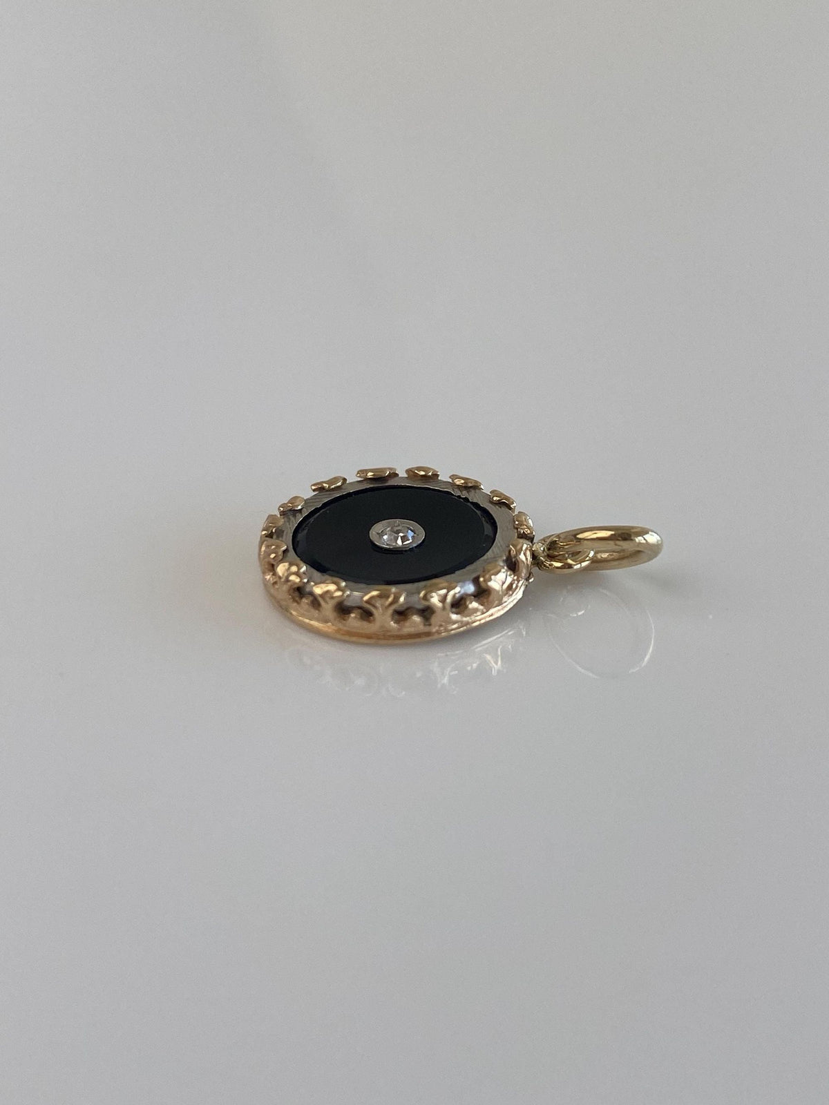 Vintage Solid 14k Yellow Gold & Platinum Diamond Onyx Charm