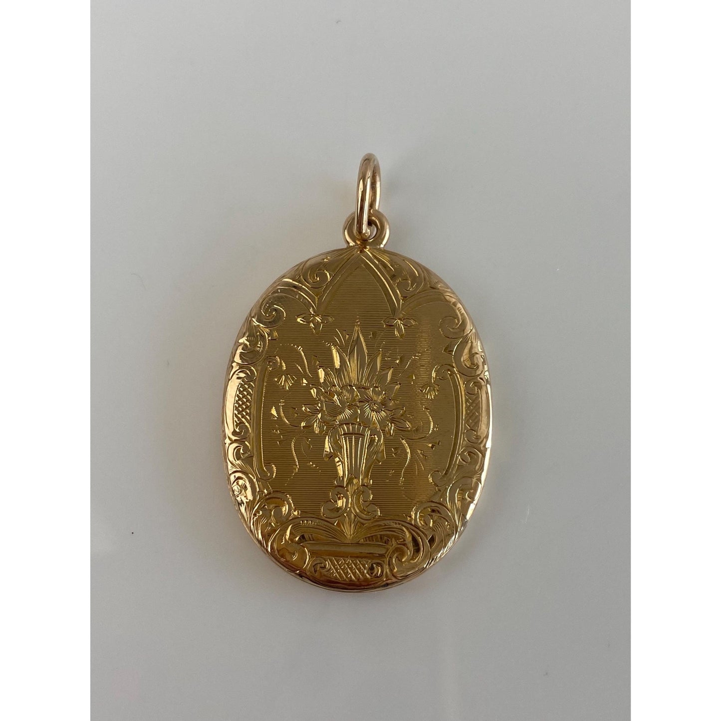Vintage Solid 14k Yellow Gold Engraved Floral Locket Charm