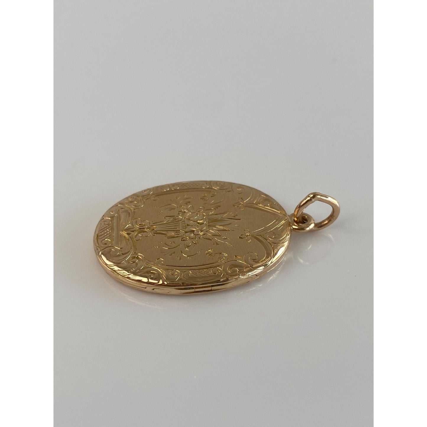 Vintage Solid 14k Yellow Gold Engraved Floral Locket Charm