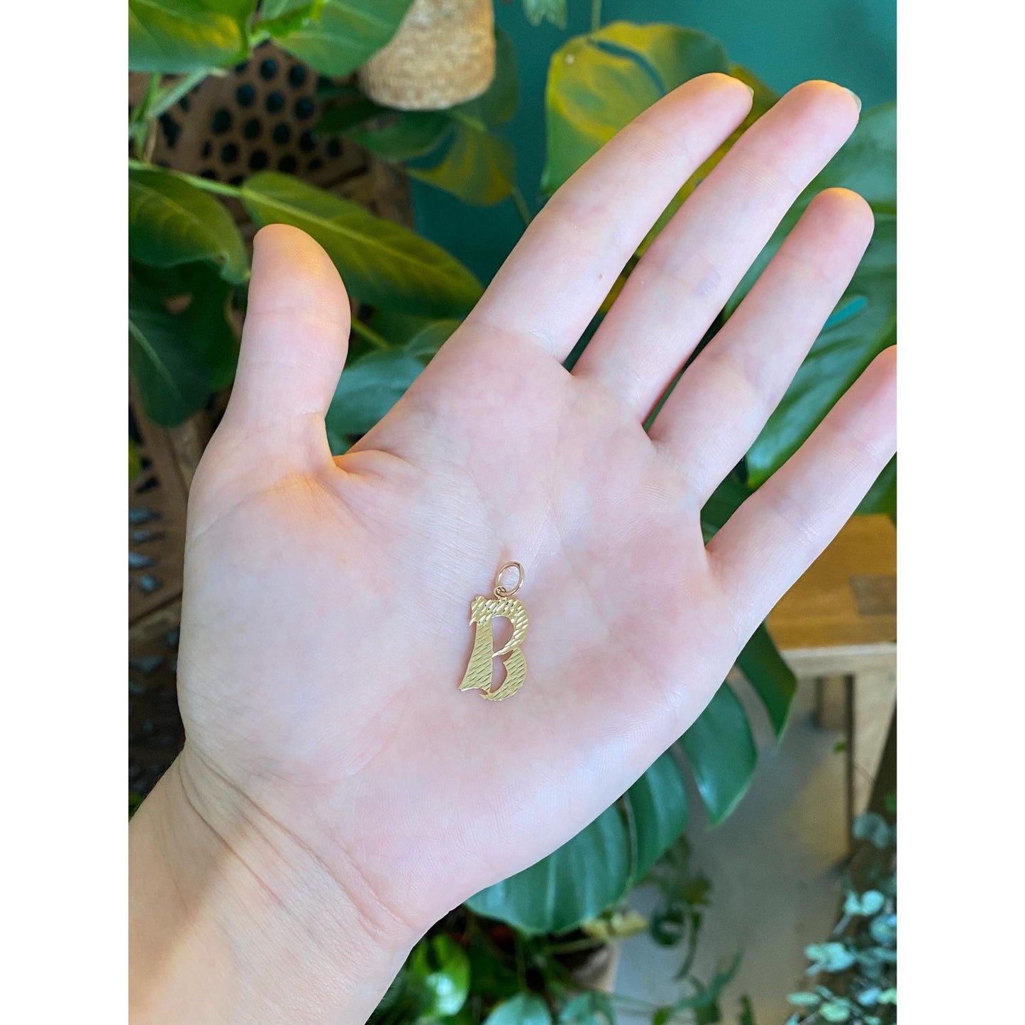 Solid 14k Yellow Gold Diamond Cut Initial 'B' Charm