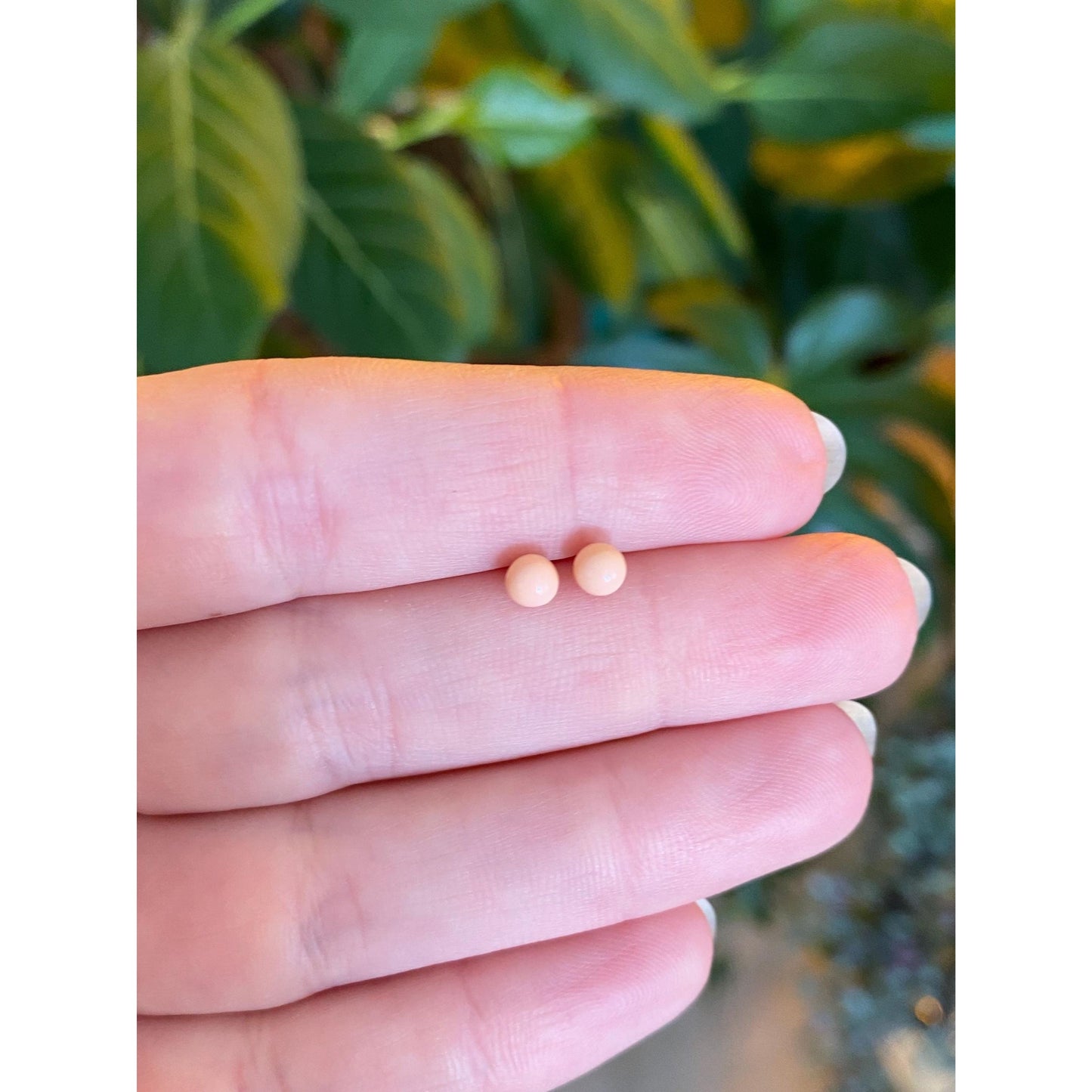 Vintage Solid 14k Yellow Gold Pink Enamel Stud Earrings