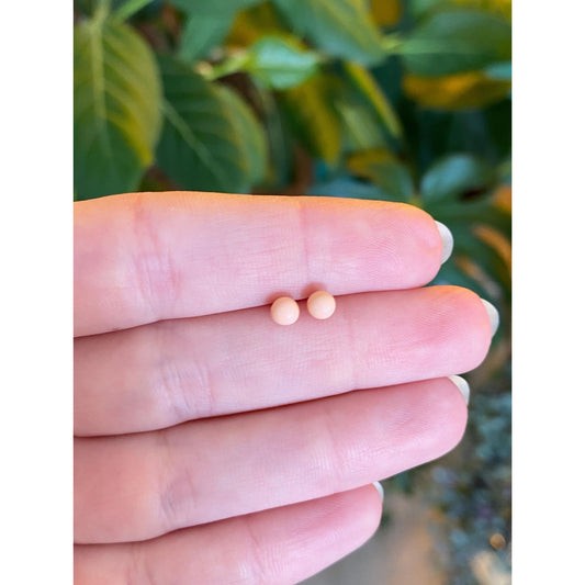 Vintage Solid 14k Yellow Gold Pink Enamel Stud Earrings