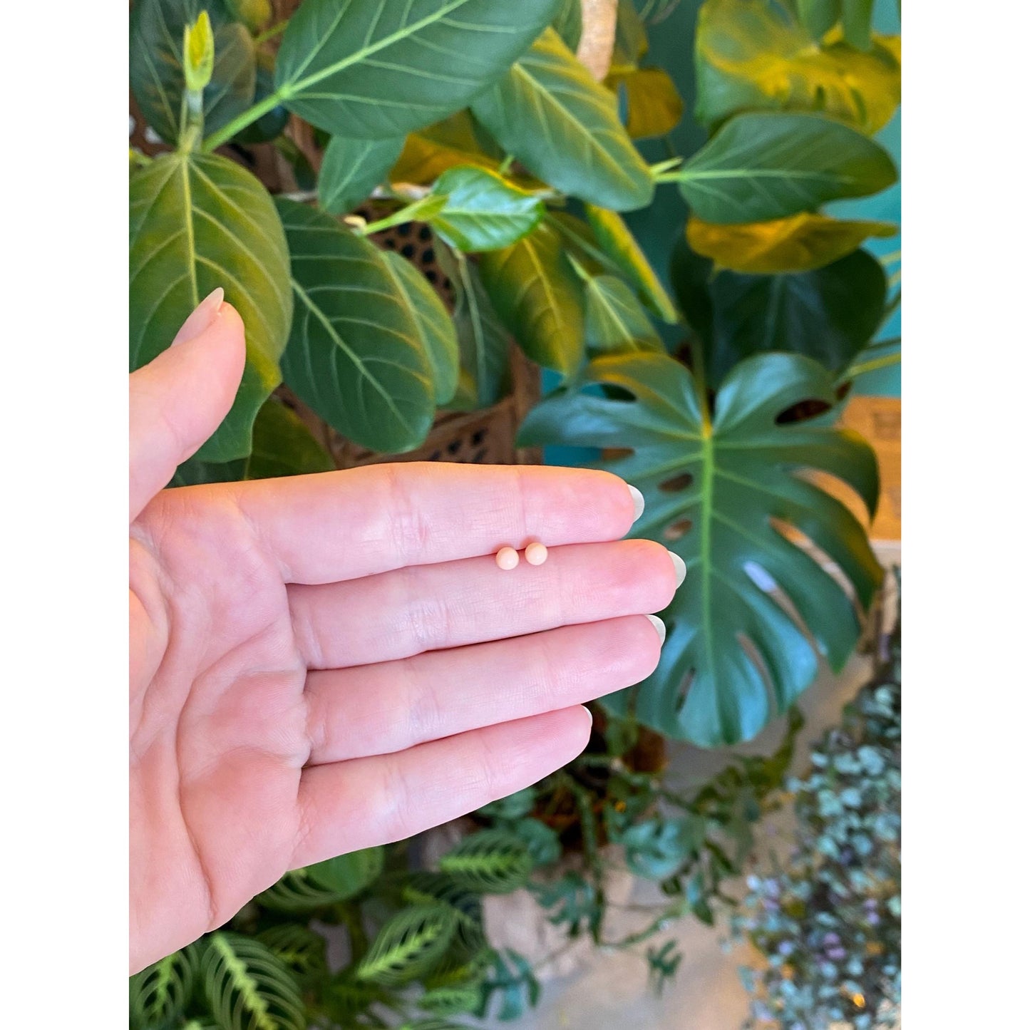 Vintage Solid 14k Yellow Gold Pink Enamel Stud Earrings