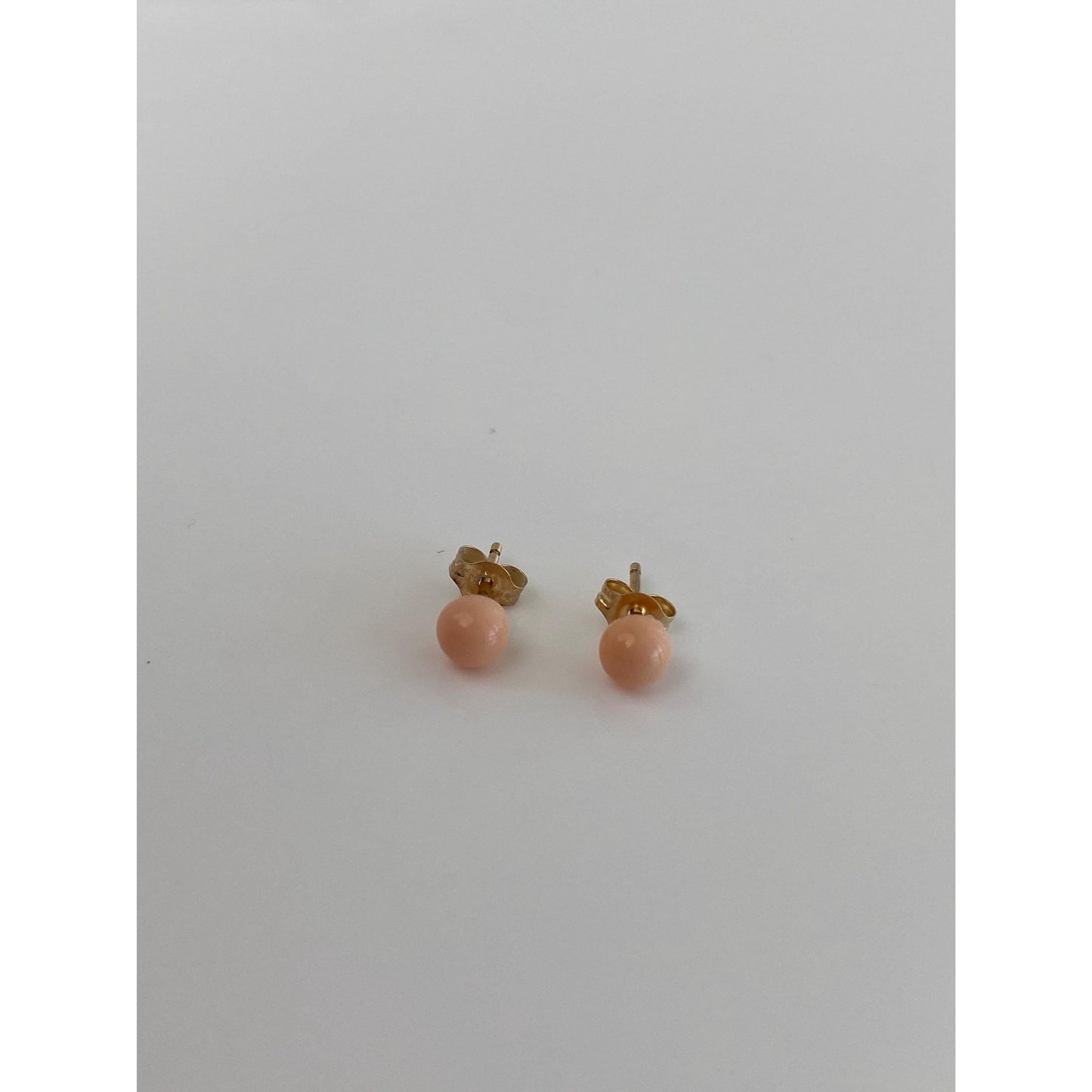 Vintage Solid 14k Yellow Gold Pink Enamel Stud Earrings