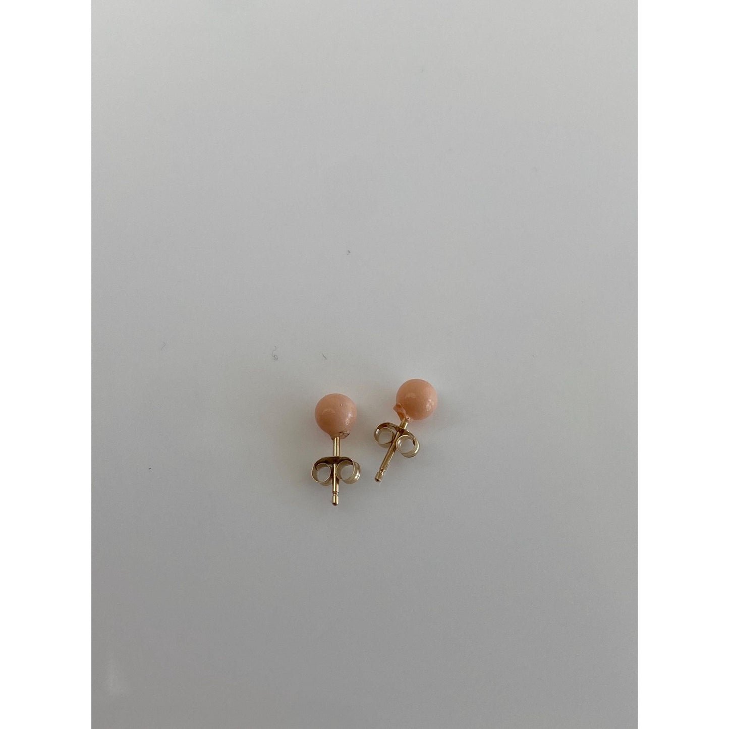 Vintage Solid 14k Yellow Gold Pink Enamel Stud Earrings