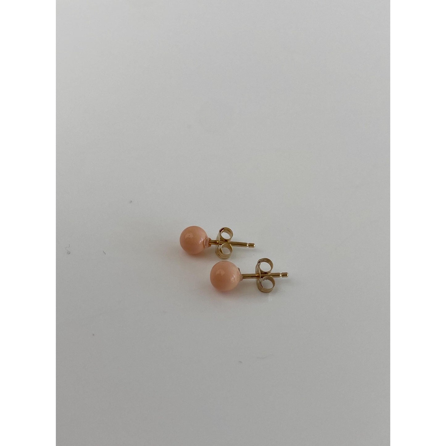 Vintage Solid 14k Yellow Gold Pink Enamel Stud Earrings