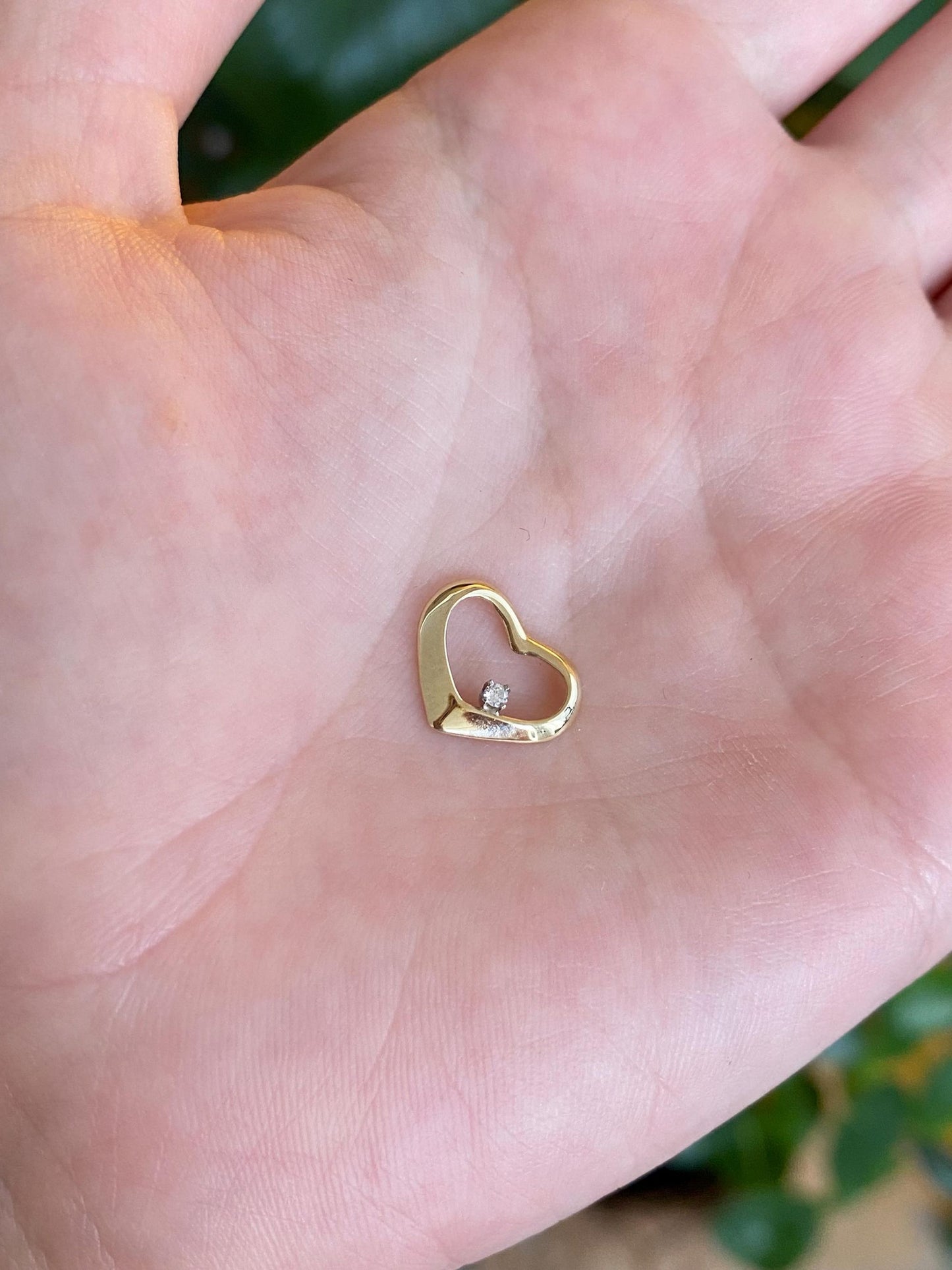 Vintage Solid 14k Yellow Gold Diamond Open Heart Slide Charm