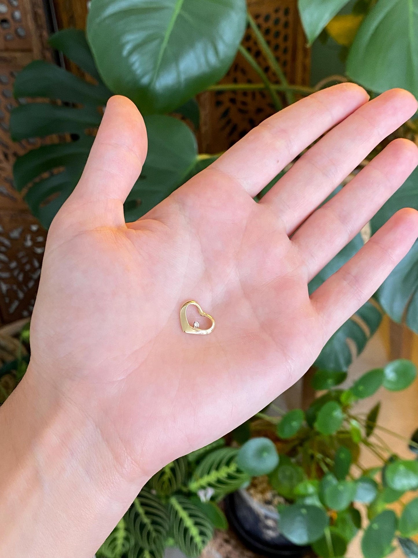 Vintage Solid 14k Yellow Gold Diamond Open Heart Slide Charm