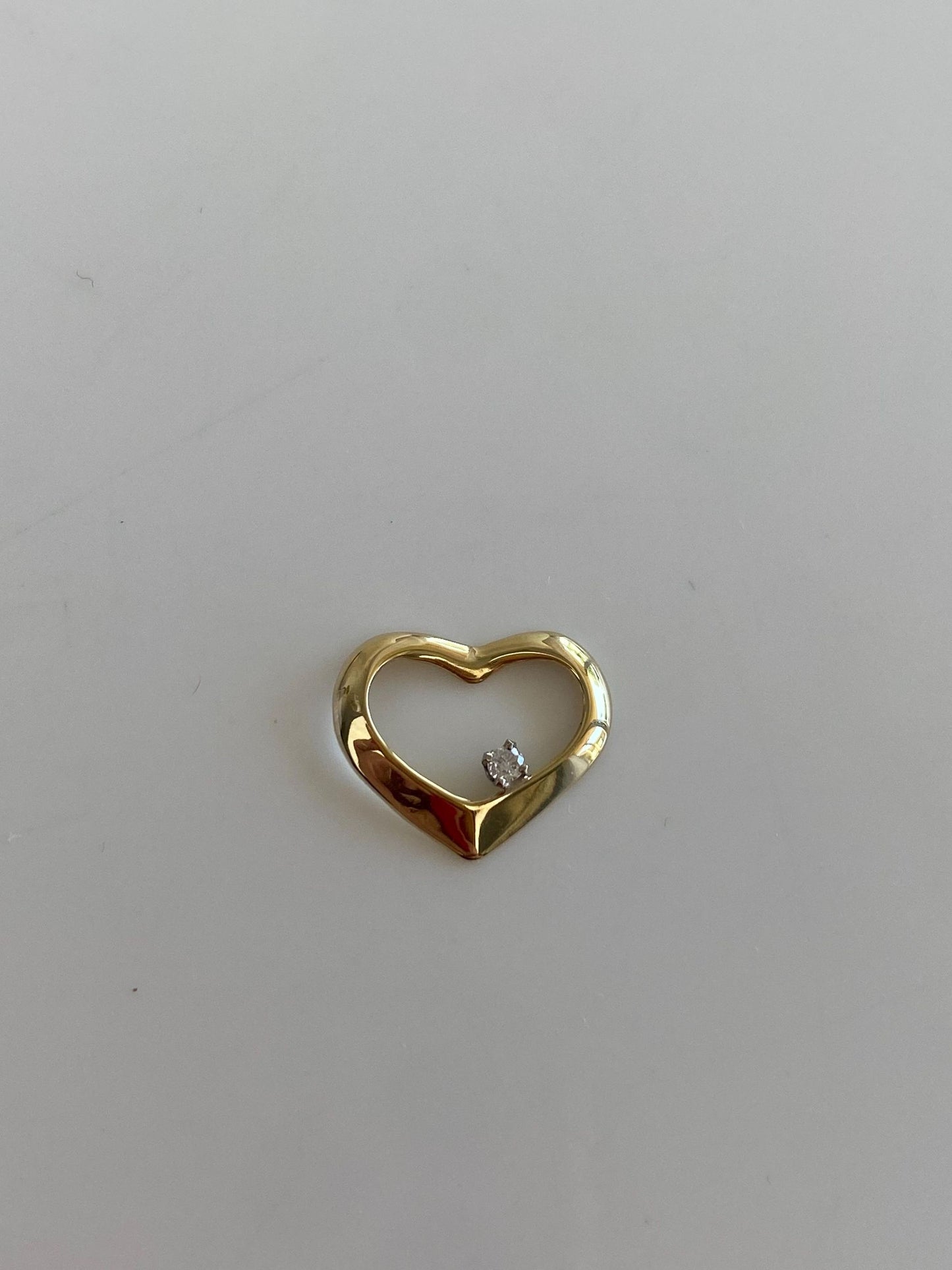 Vintage Solid 14k Yellow Gold Diamond Open Heart Slide Charm