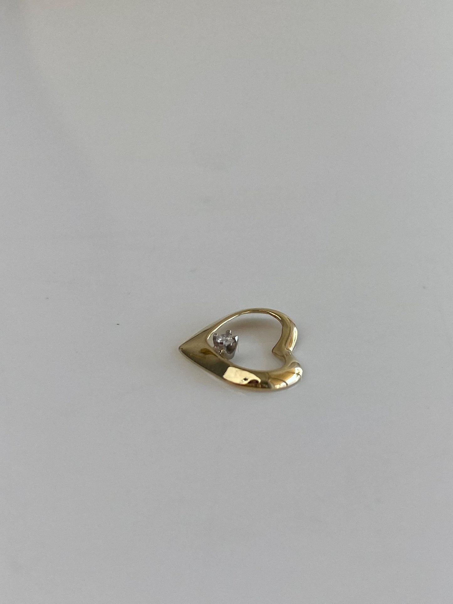 Vintage Solid 14k Yellow Gold Diamond Open Heart Slide Charm