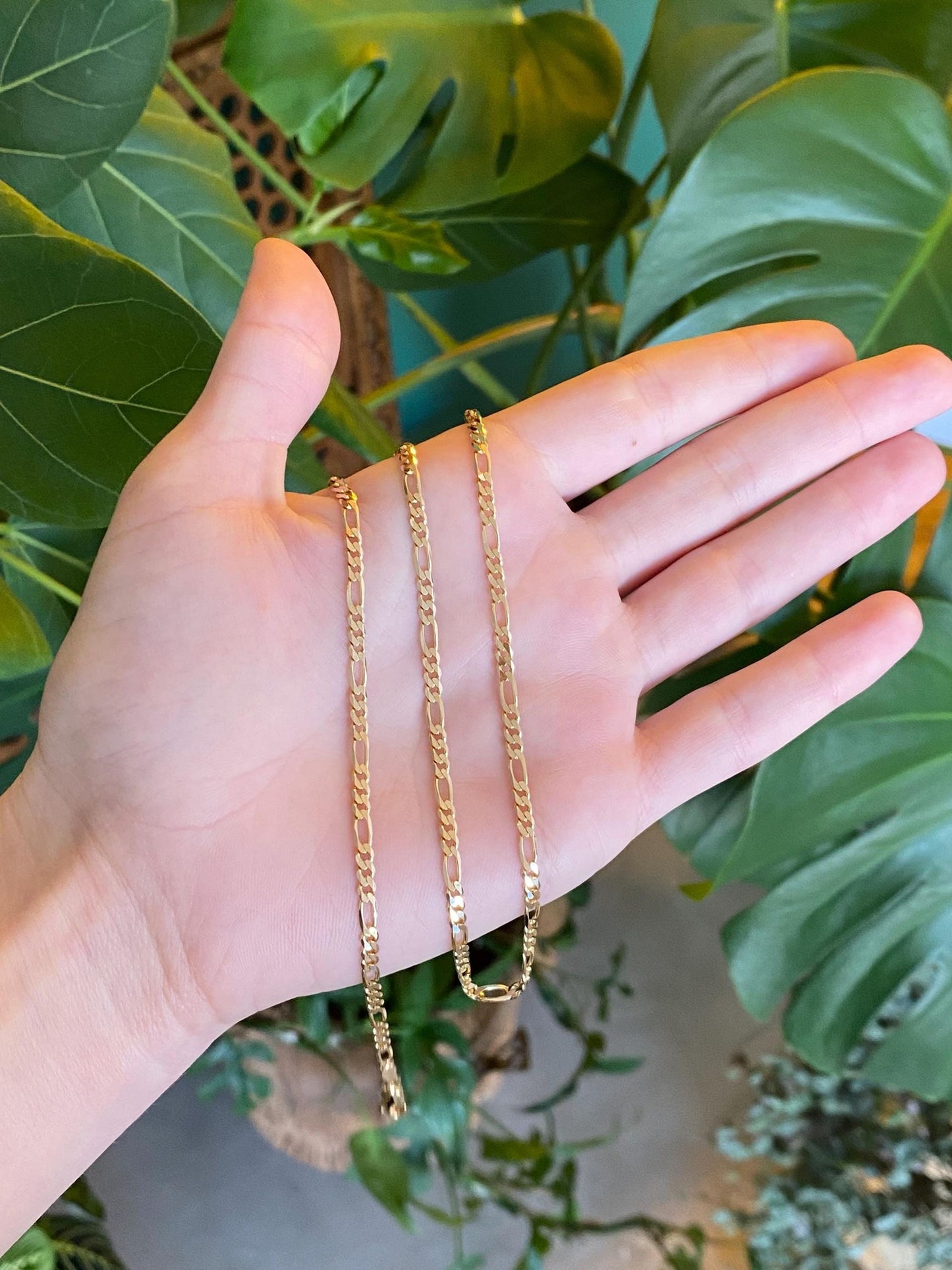 Vintage Solid 14k Yellow Gold Figaro Chain Necklace - 16.25 inches