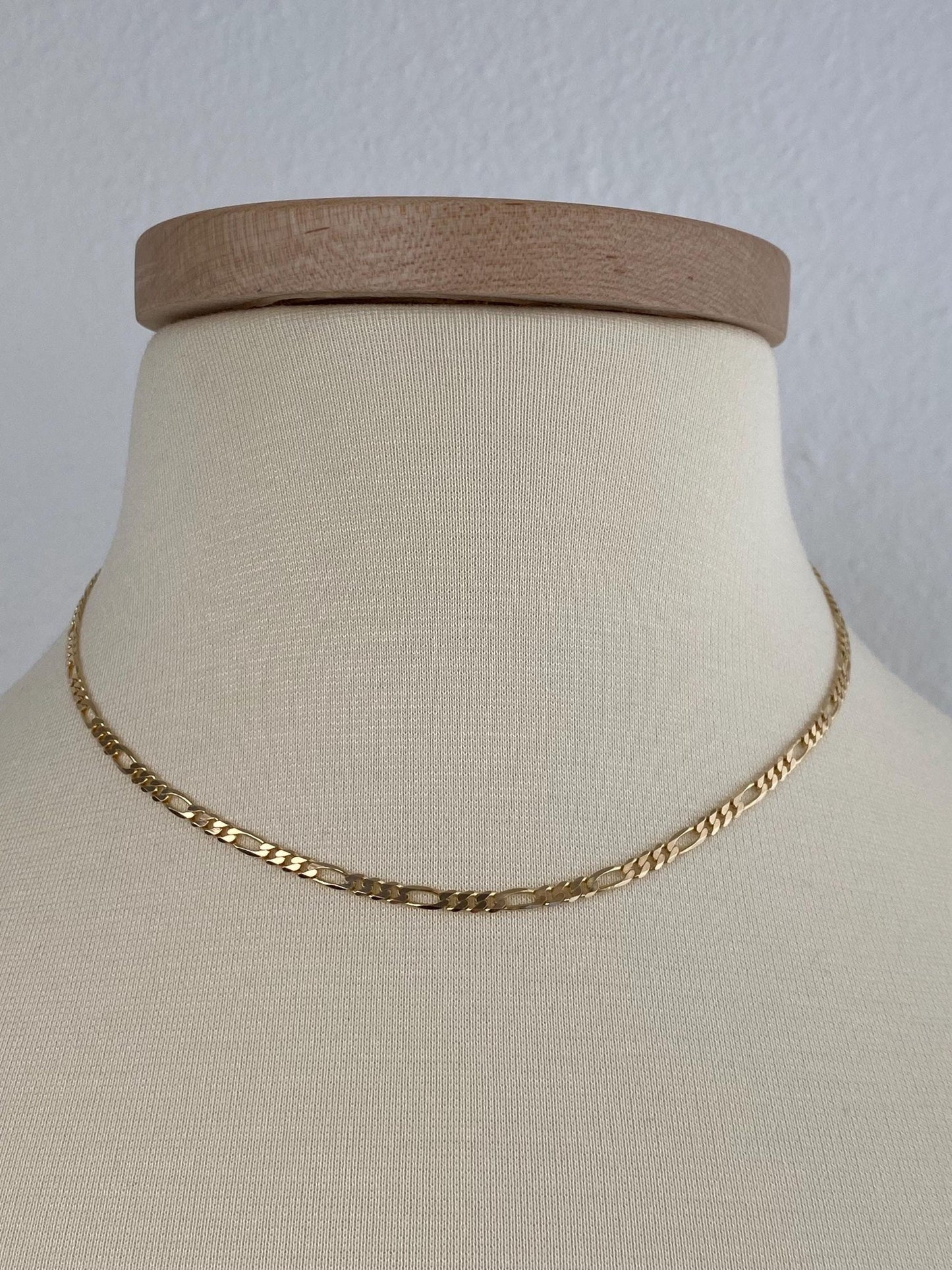 Vintage Solid 14k Yellow Gold Figaro Chain Necklace - 16.25 inches