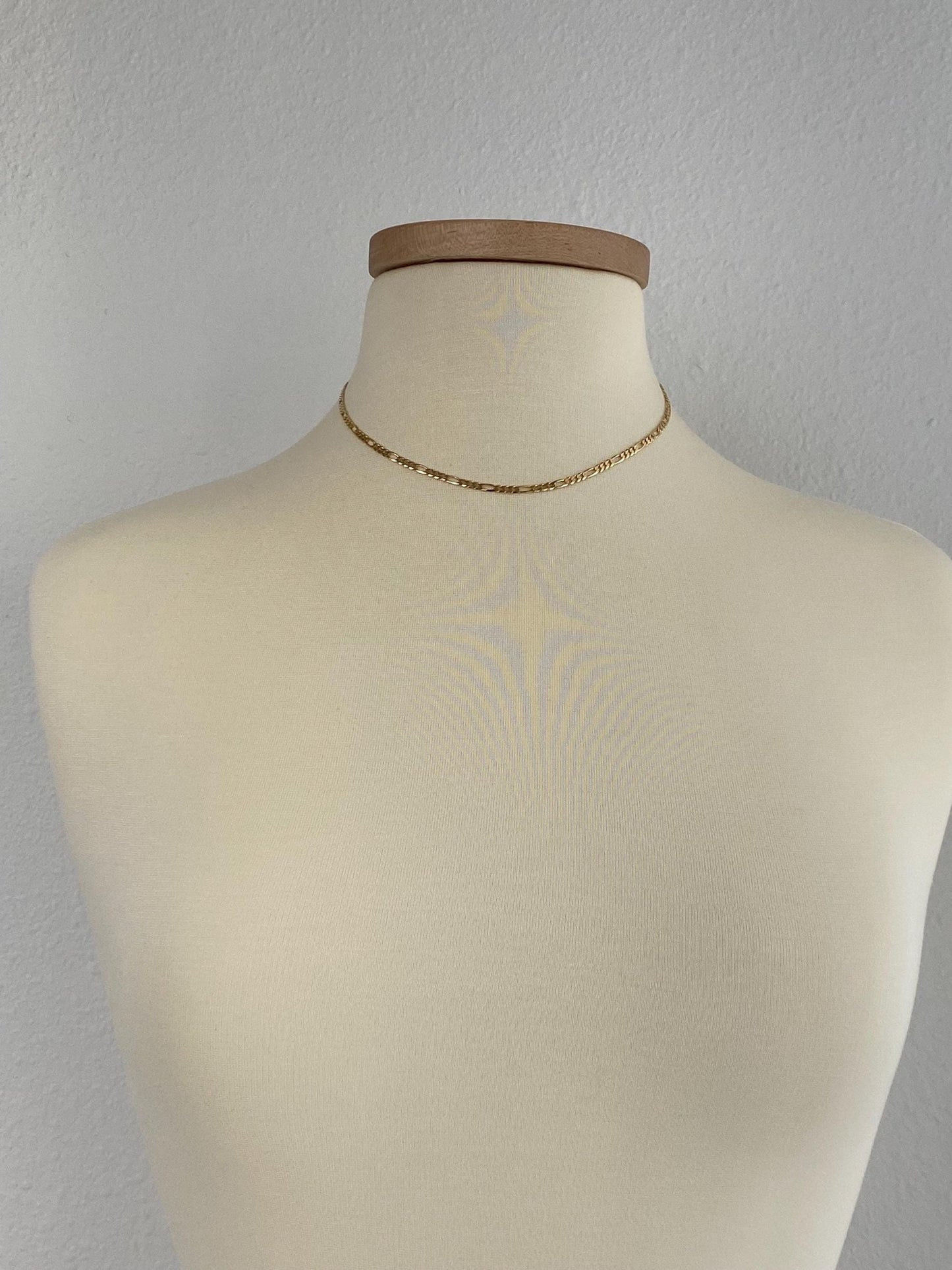 Vintage Solid 14k Yellow Gold Figaro Chain Necklace - 16.25 inches