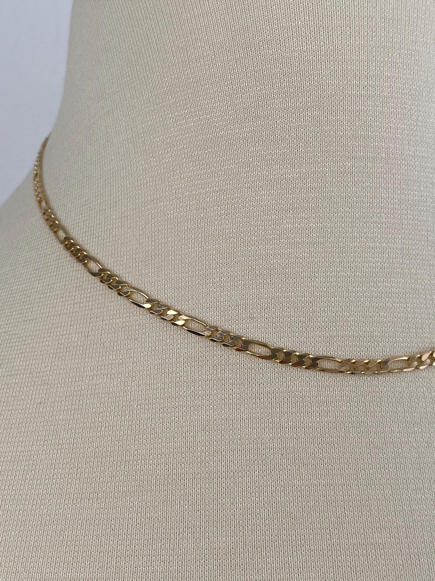 Vintage Solid 14k Yellow Gold Figaro Chain Necklace - 16.25 inches