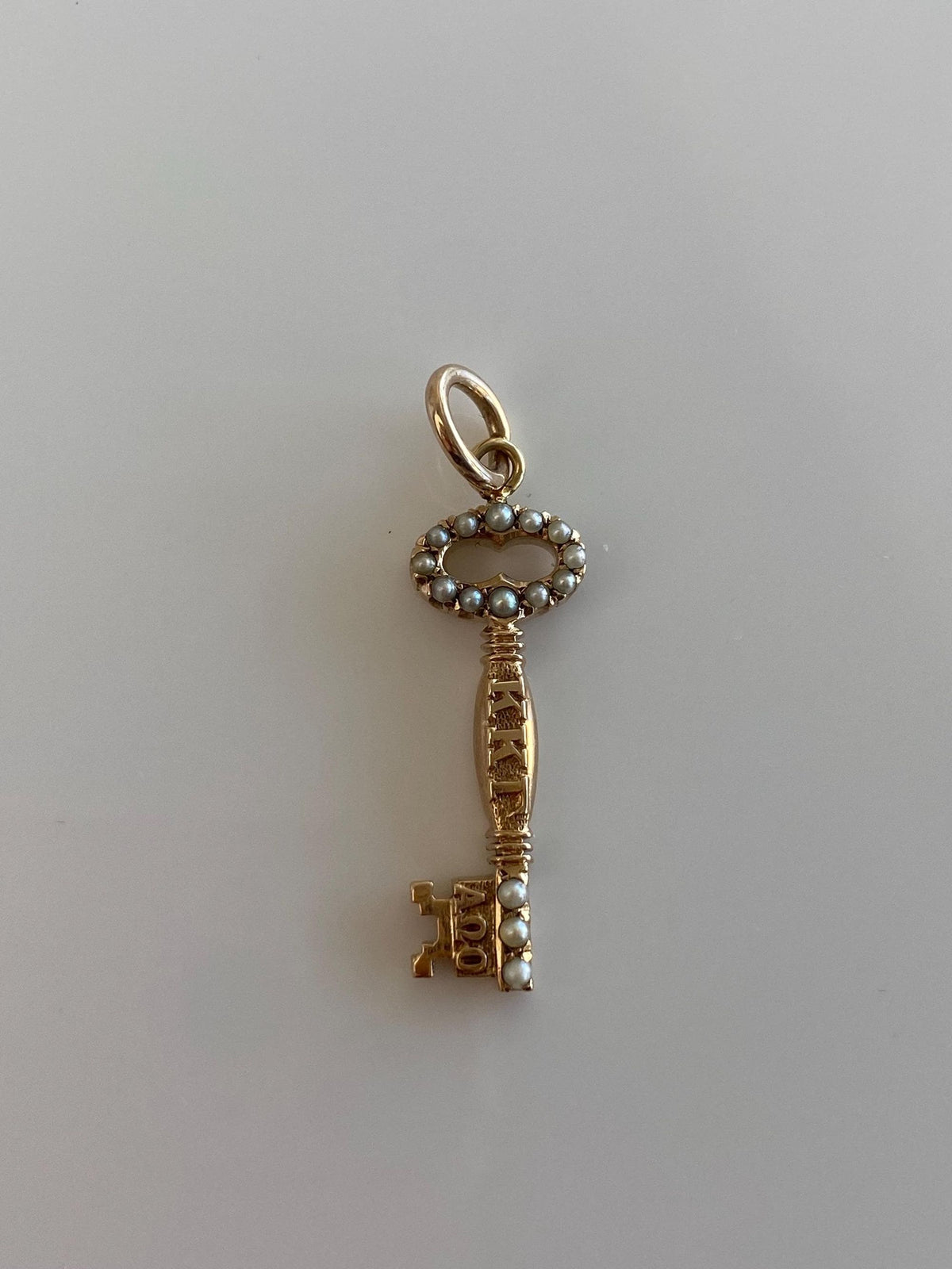 Vintage Solid 10k Yellow Gold Seed Pearls Key Charm