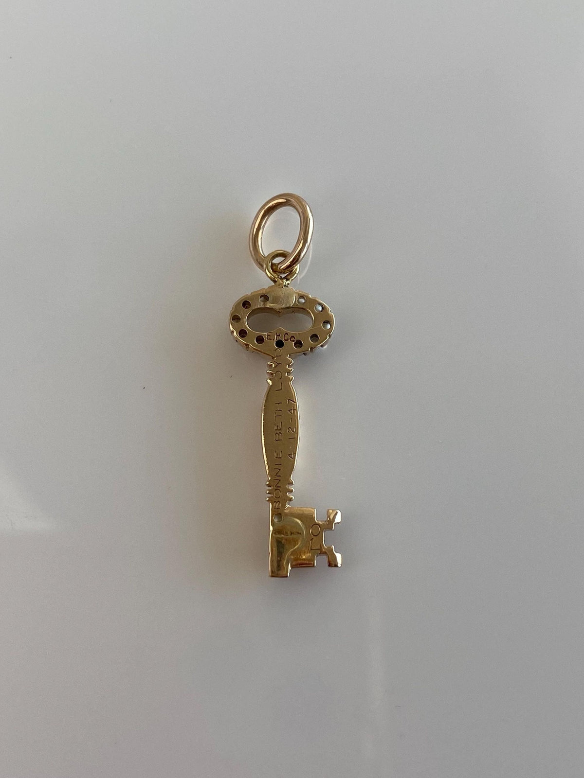 Vintage Solid 10k Yellow Gold Seed Pearls Key Charm