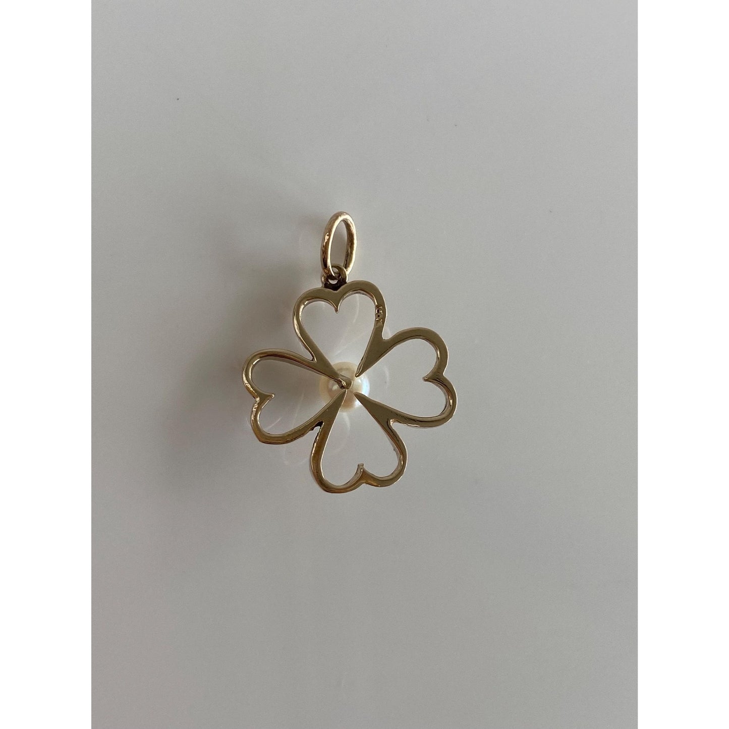 Vintage 14k Yellow Gold Pearl Clover Charm