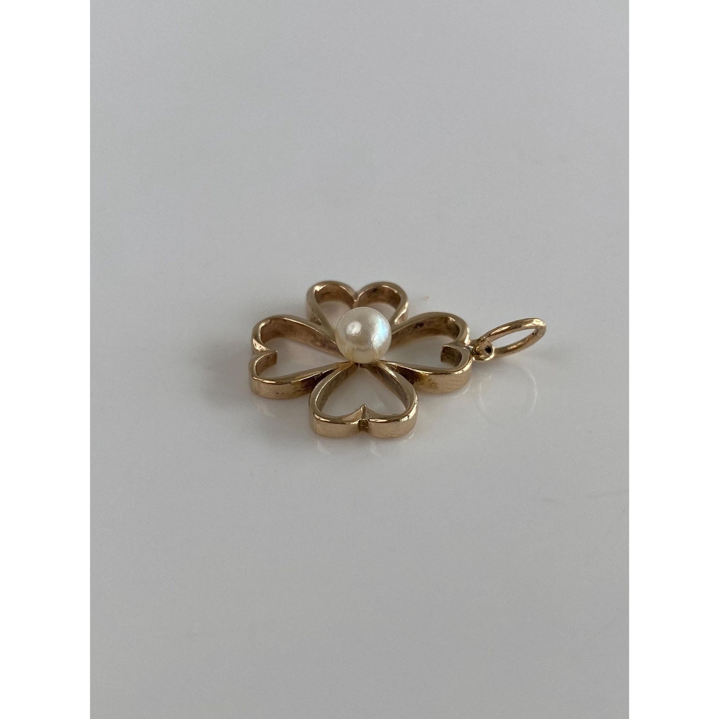 Vintage 14k Yellow Gold Pearl Clover Charm