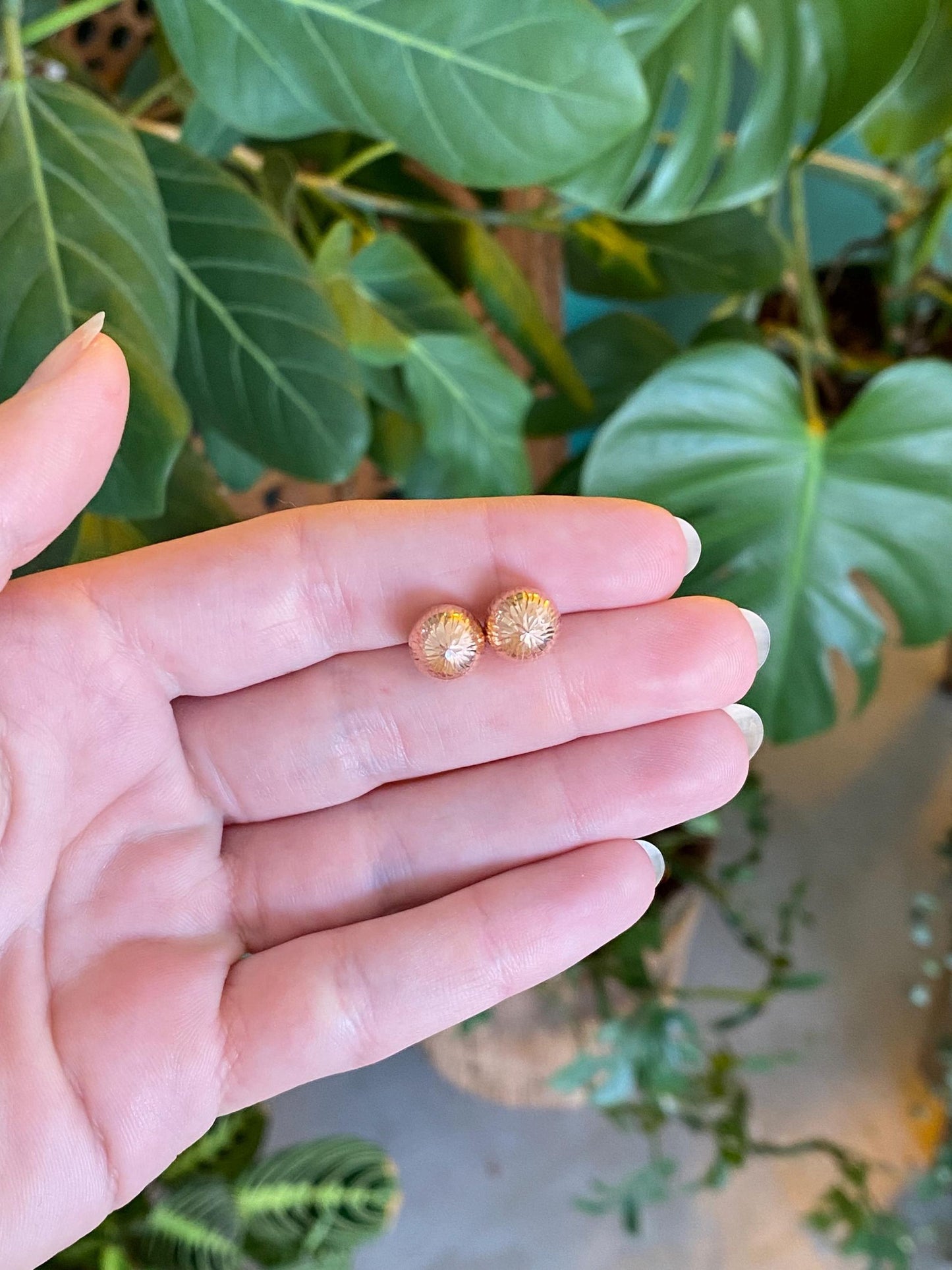 Vintage 14k Rose Gold Diamond Cut Ball Stud Earrings